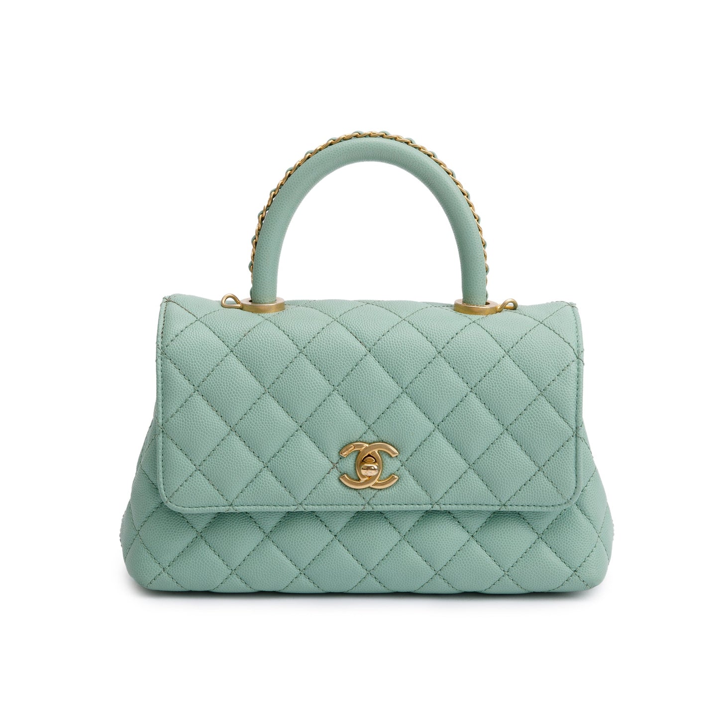 Chanel 2023 Green Quilted Caviar Leather Mini Coco Chain Handle Bag
