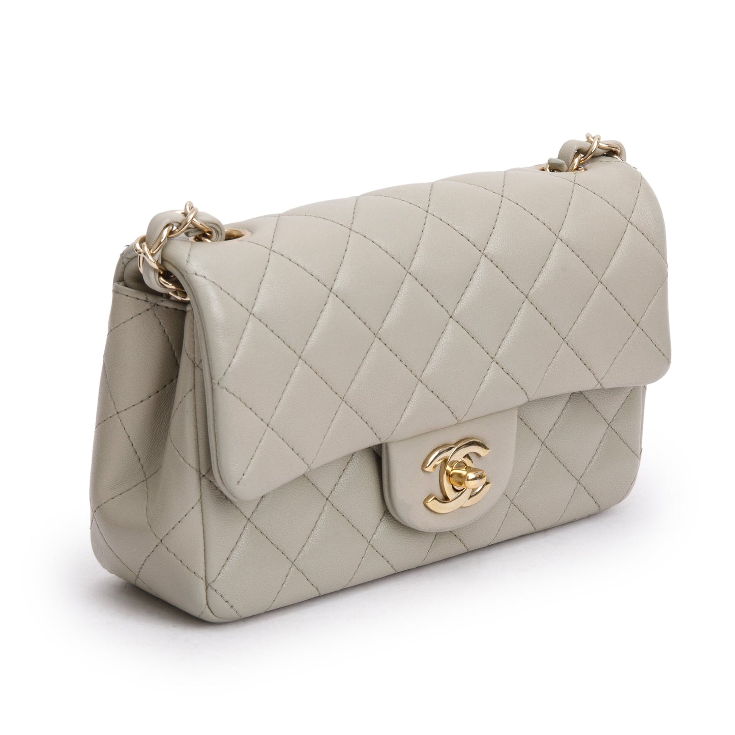 Chanel 2023 Grey Quilted Lambskin Leather Classic Rectangular Mini Flap Bag