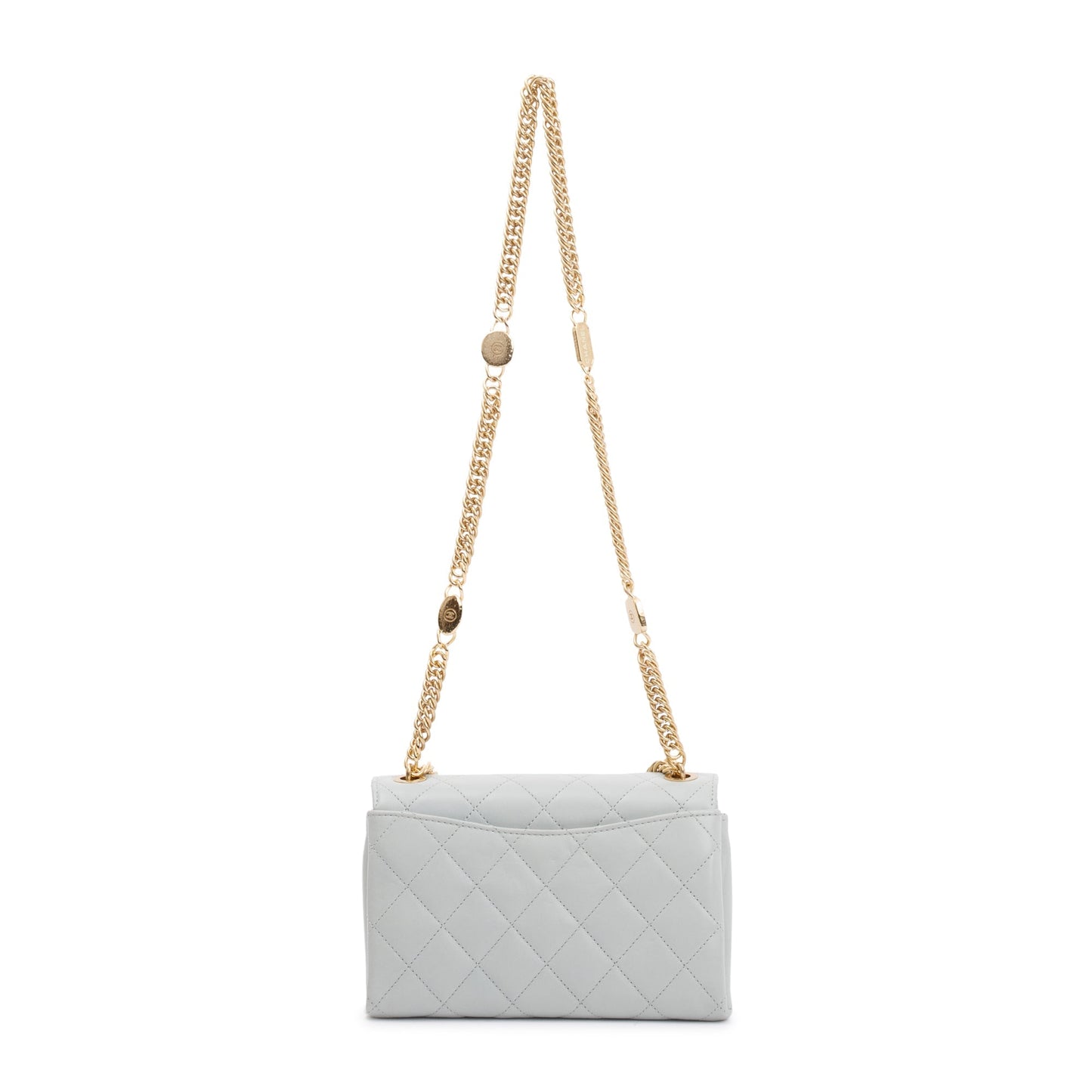 Chanel 2023 Grey Quilted Lambskin Leather Logo Chain Handle Flap Bag