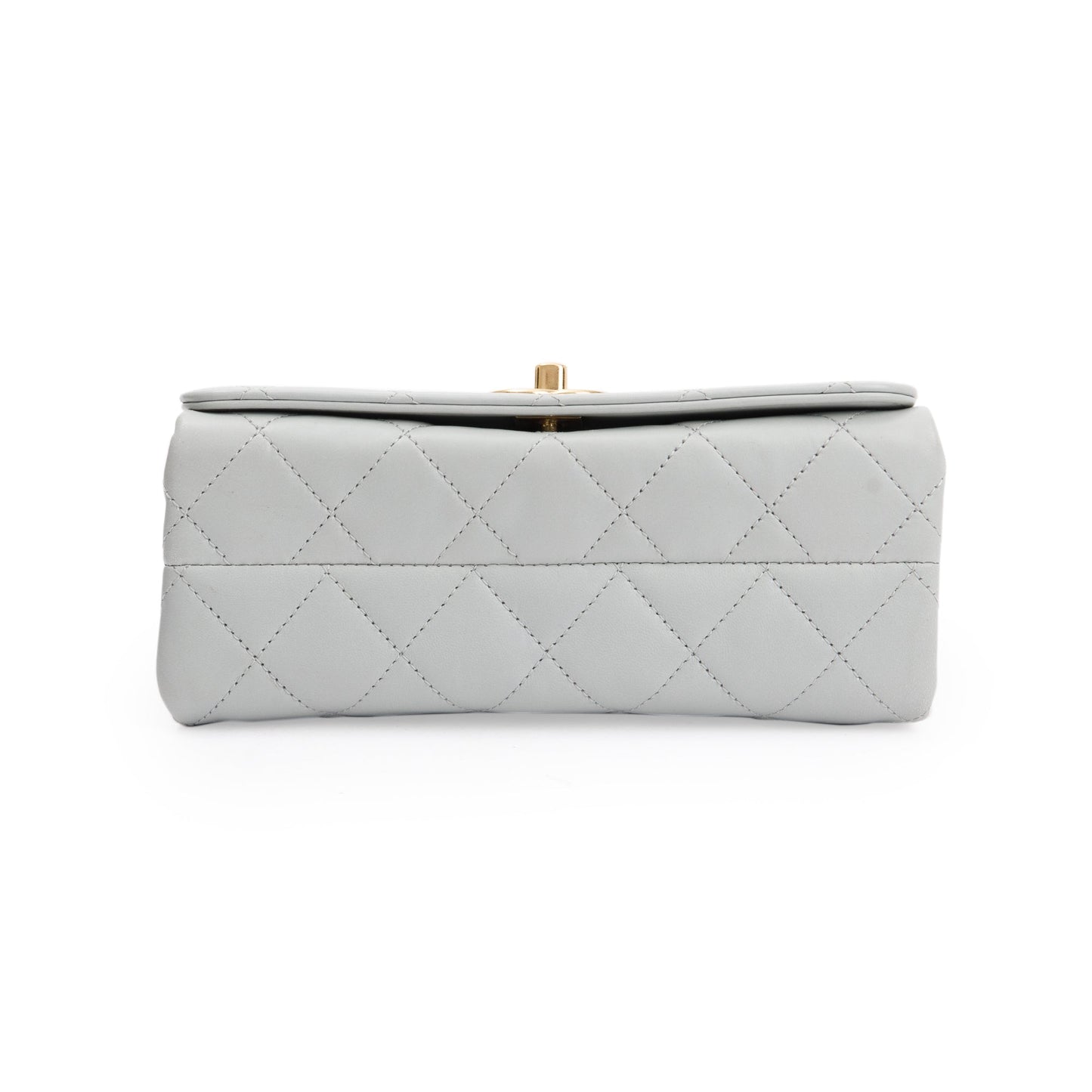 Chanel 2023 Grey Quilted Lambskin Leather Logo Chain Handle Flap Bag