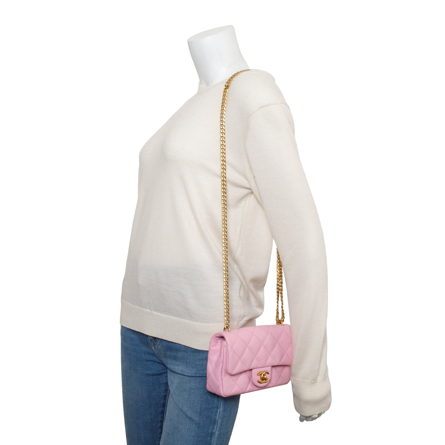 Chanel 2023 Pink Quilted Caviar Leather Sweetheart Crush Classic Rectangular Mini Flap Bag