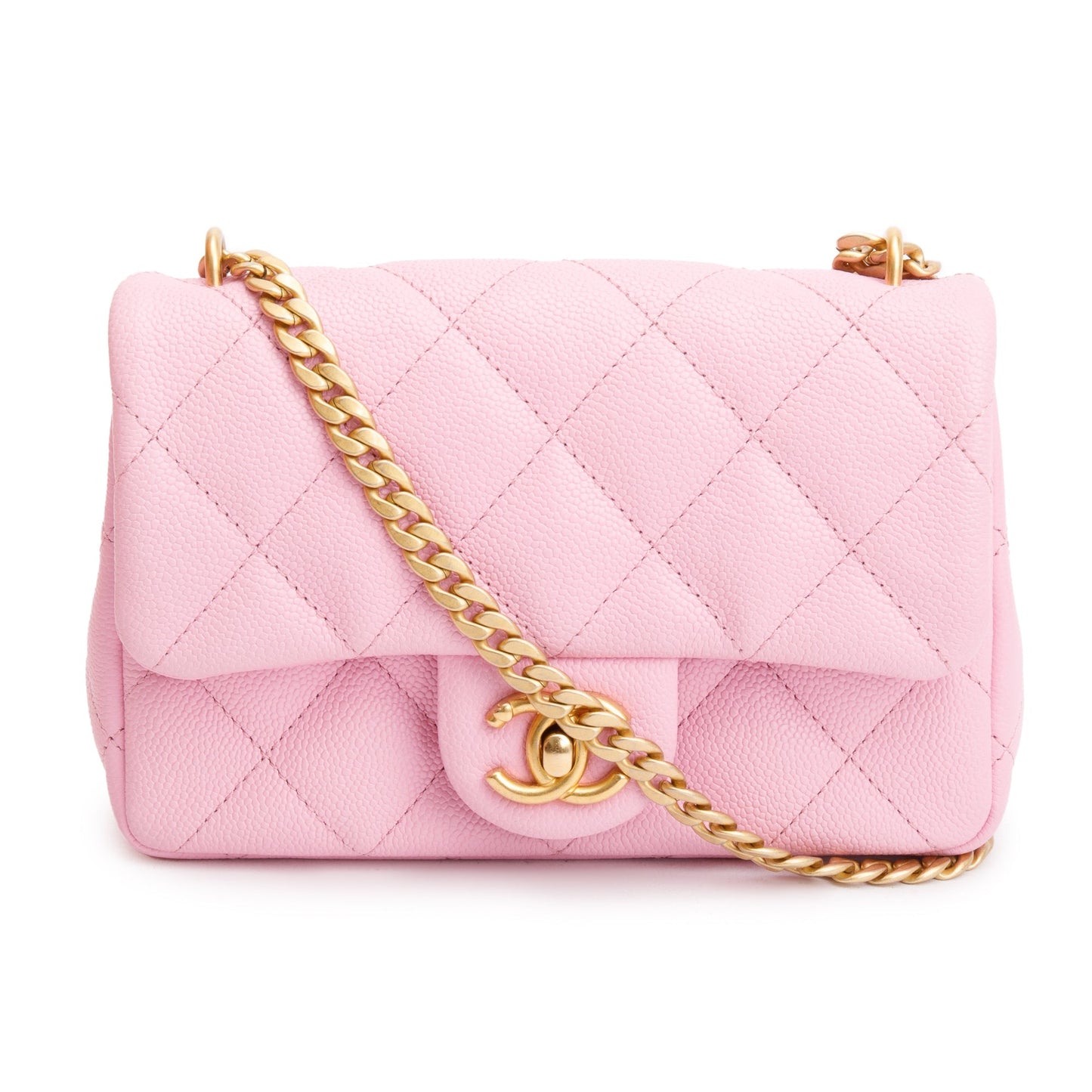 Chanel 2023 Pink Quilted Caviar Leather Sweetheart Crush Classic Rectangular Mini Flap Bag