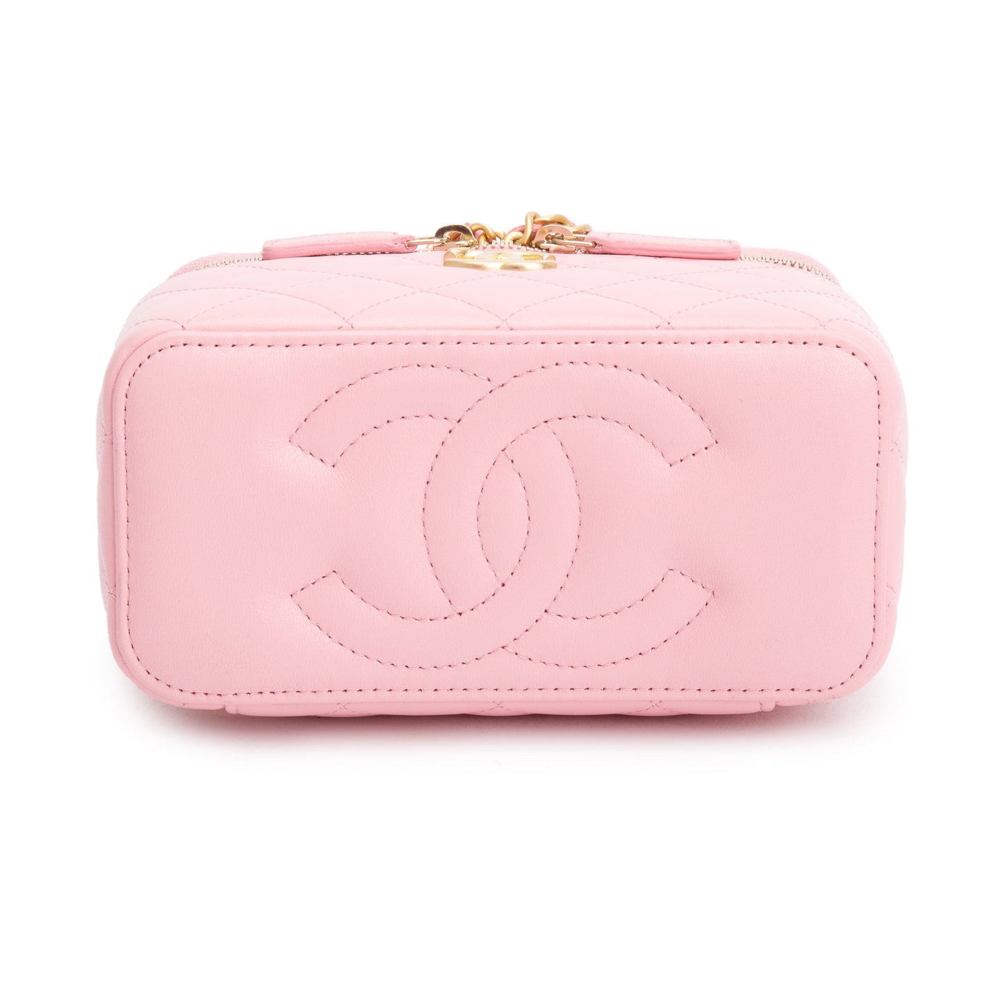 Chanel 2023 Pink Quilted Lambskin Leather Small Pick Me Up Vanity Case