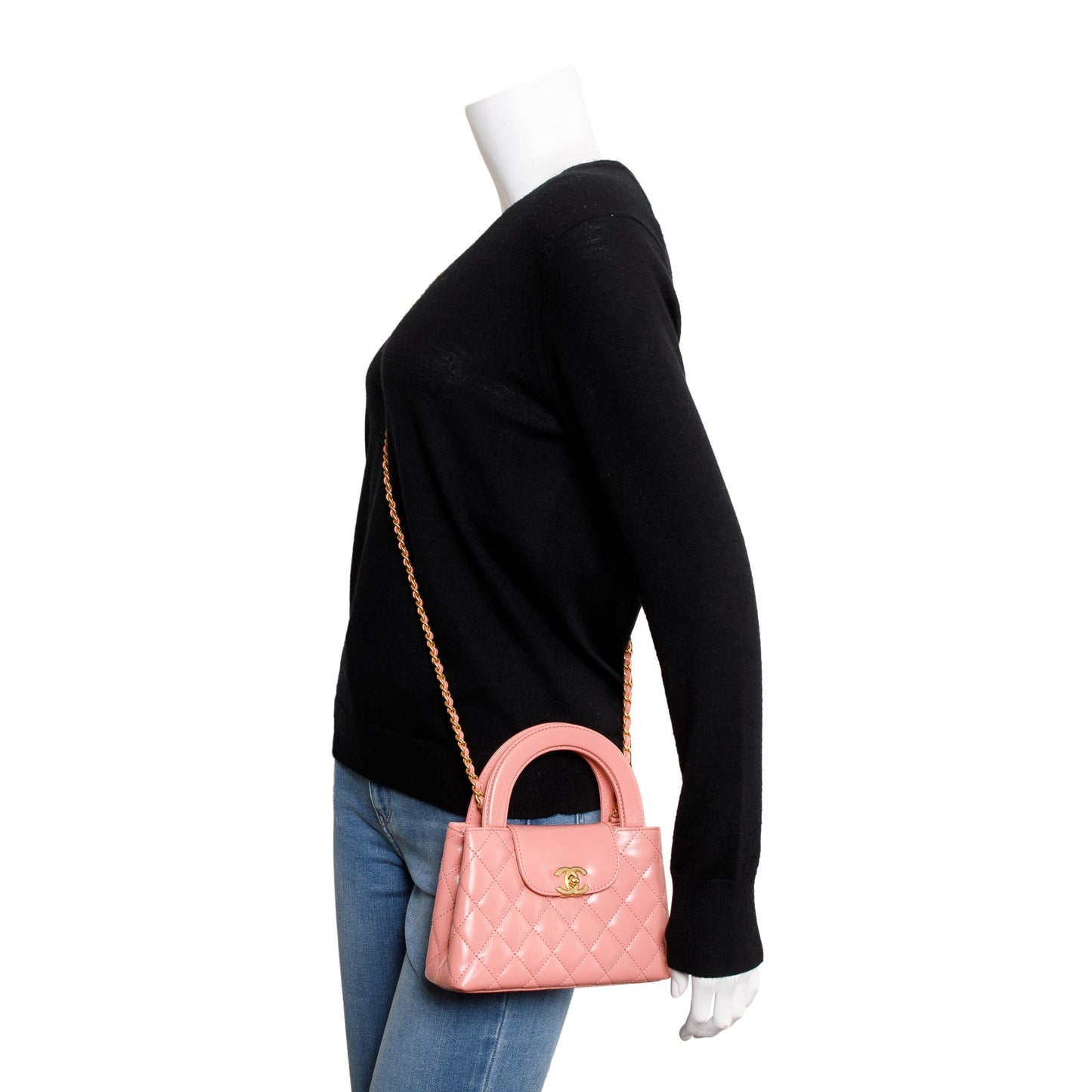 Chanel 2023 Pink Shiny Aged Calfskin Leather Mini Kelly Shopping Bag