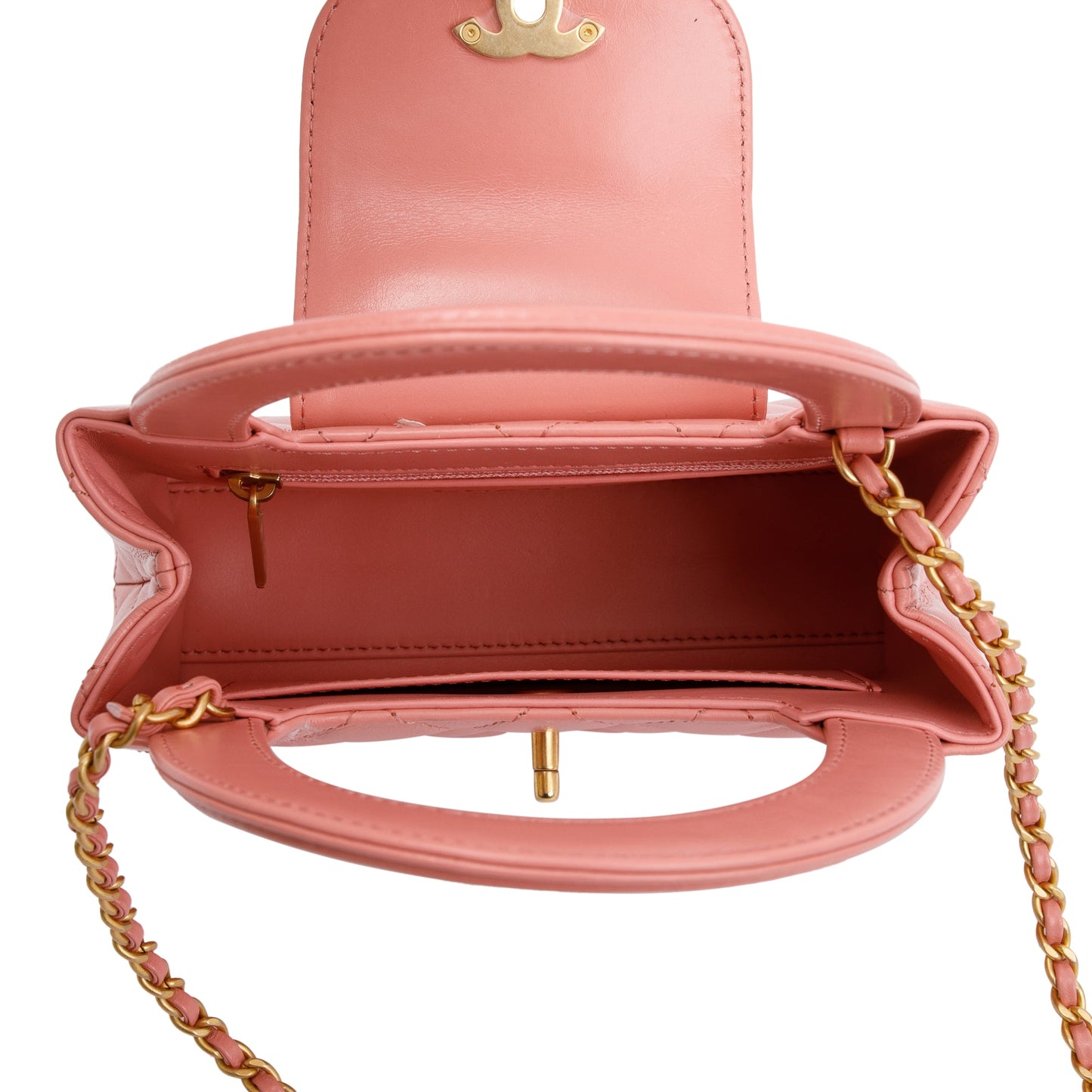 Chanel 2023 Pink Shiny Aged Calfskin Leather Mini Kelly Shopping Bag