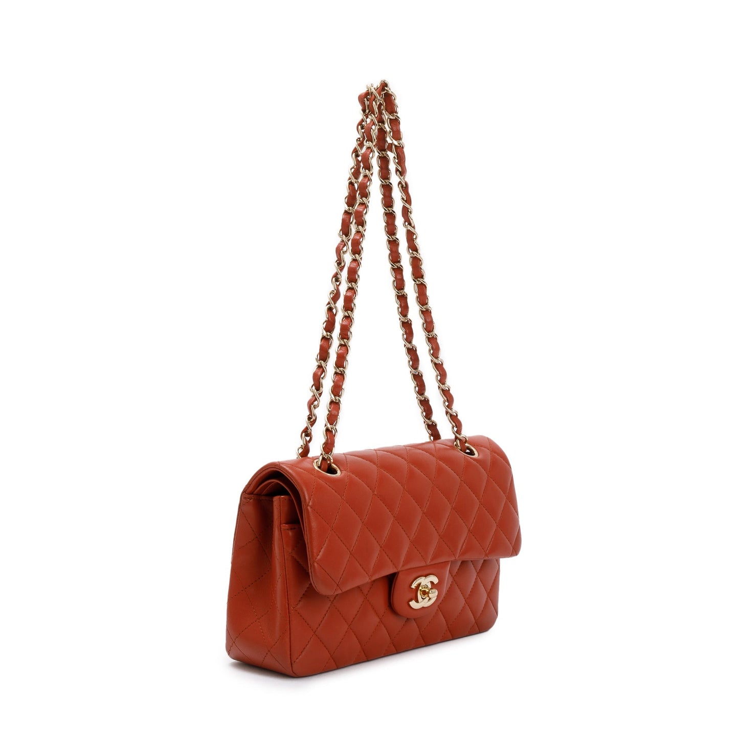 Chanel 2023 Red Lambskin Leather Small Classic Double Flap Bag