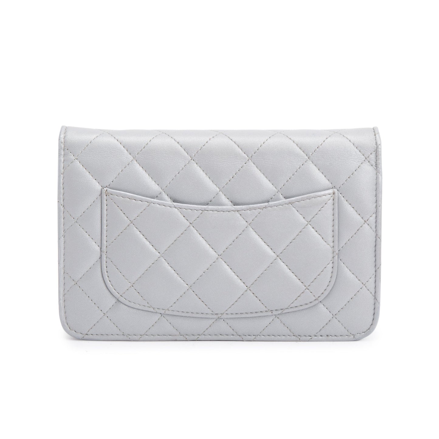 Chanel 2023 Silver Quilted Caviar Leather Classic Wallet on Chain