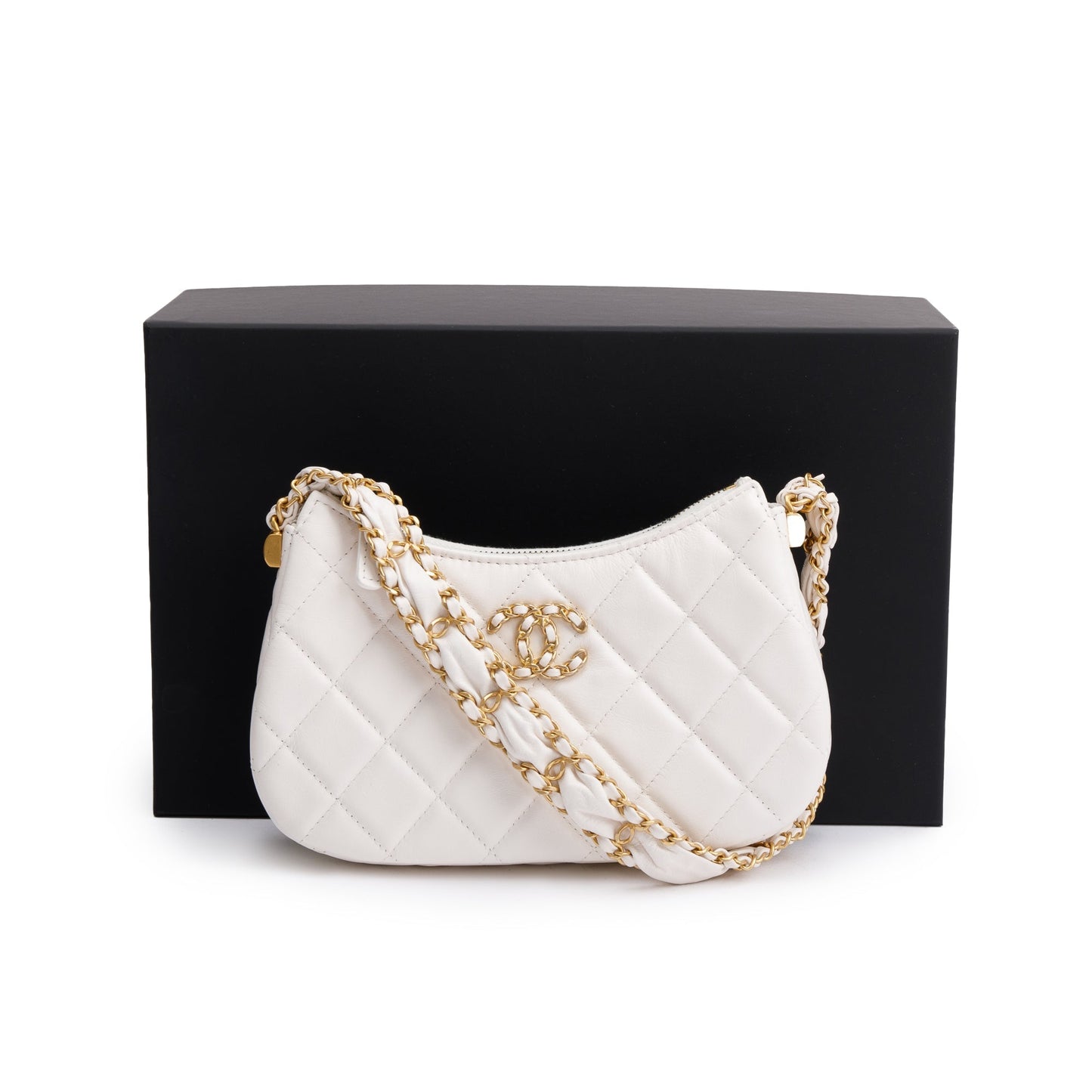 Chanel 2023 White Calfskin Leather Small 19 Hobo