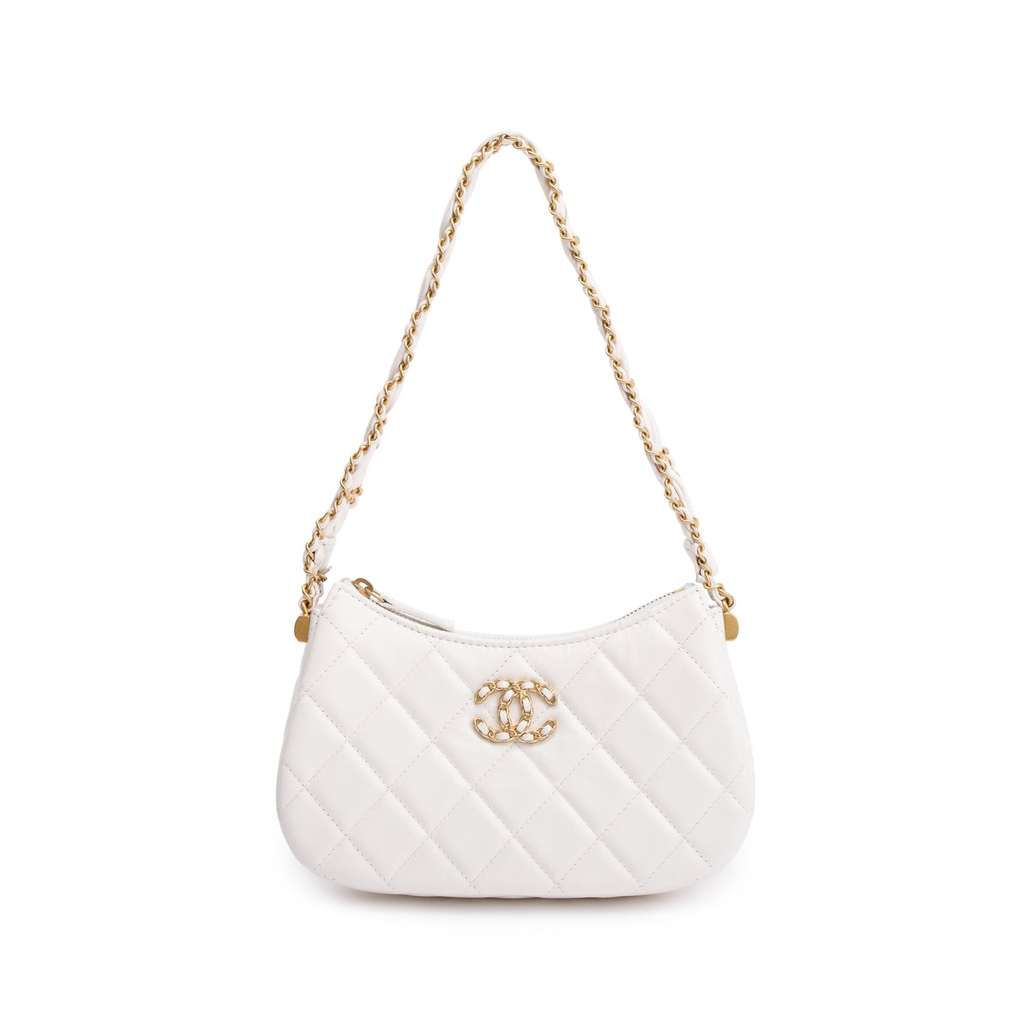 Chanel 2023 White Calfskin Leather Small 19 Hobo