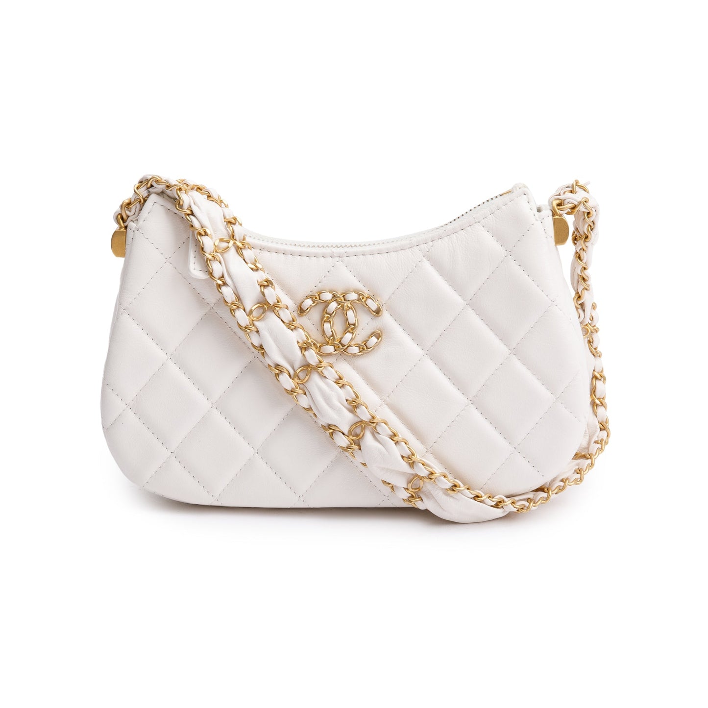 Chanel 2023 White Calfskin Leather Small 19 Hobo