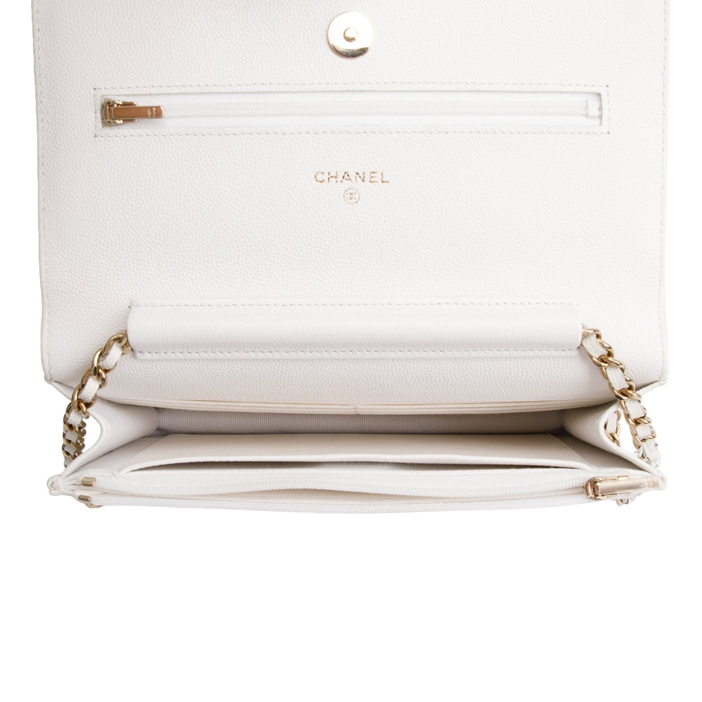 Chanel 2023 White Caviar Leather Classic Wallet on Chain
