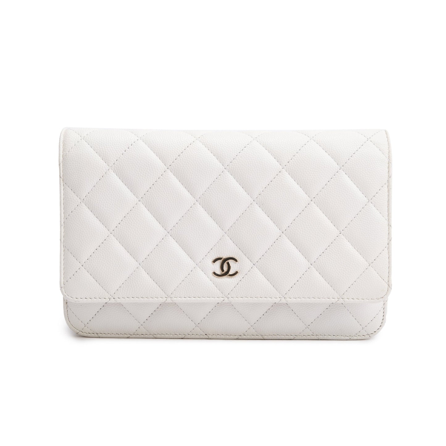 Chanel 2023 White Caviar Leather Classic Wallet on Chain