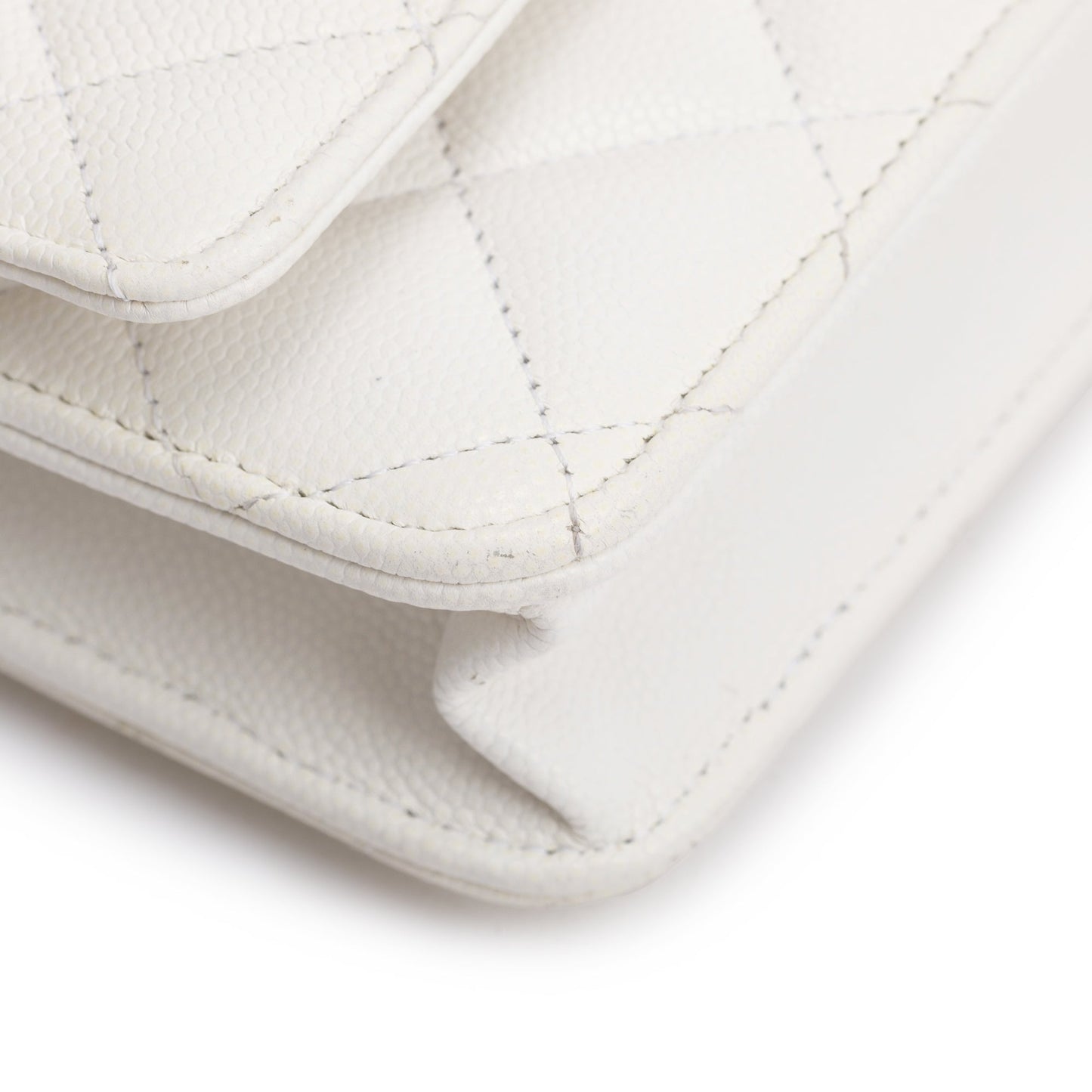 Chanel 2023 White Caviar Leather Classic Wallet on Chain
