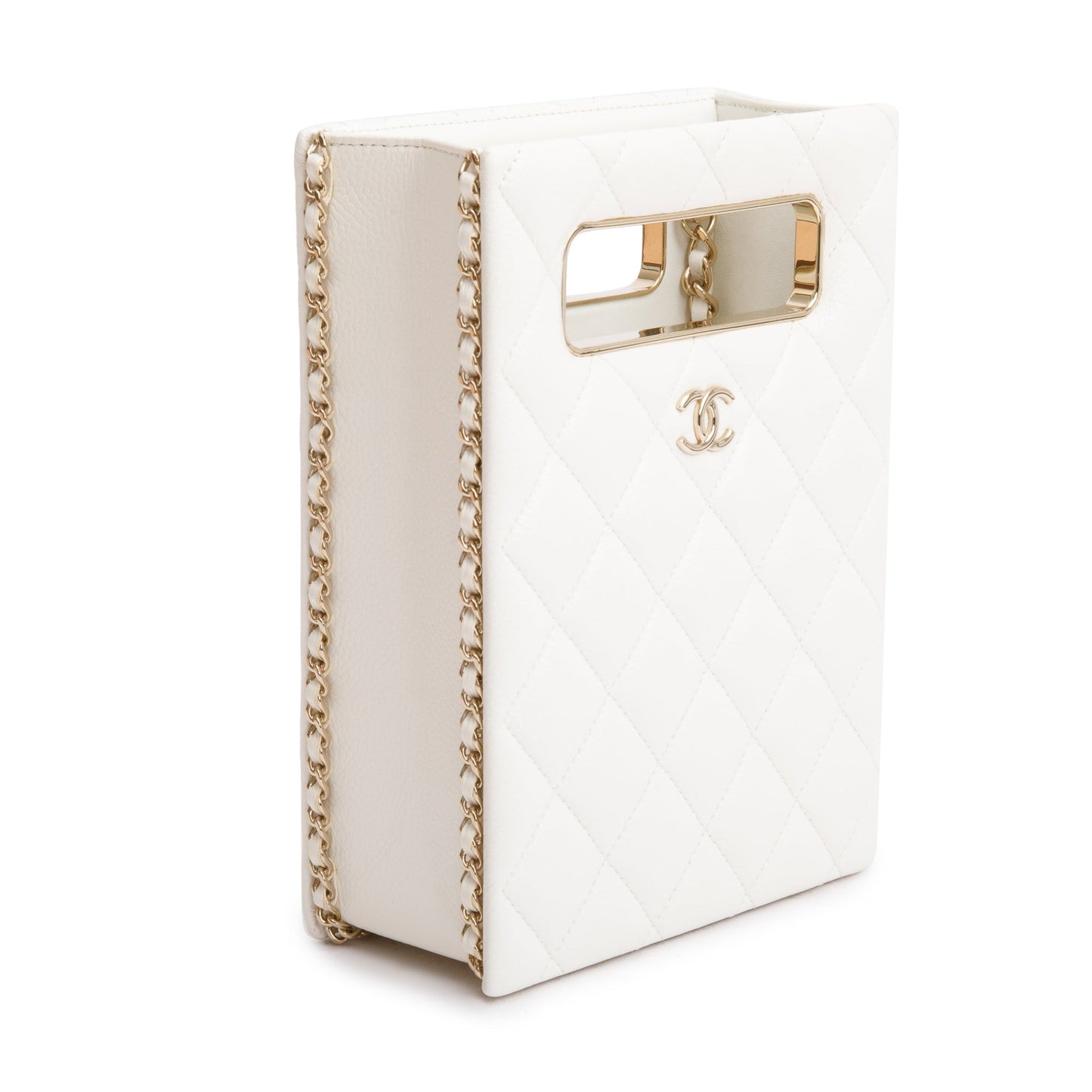 Chanel 2023 White Caviar Quilted Leather Evening Box Bag