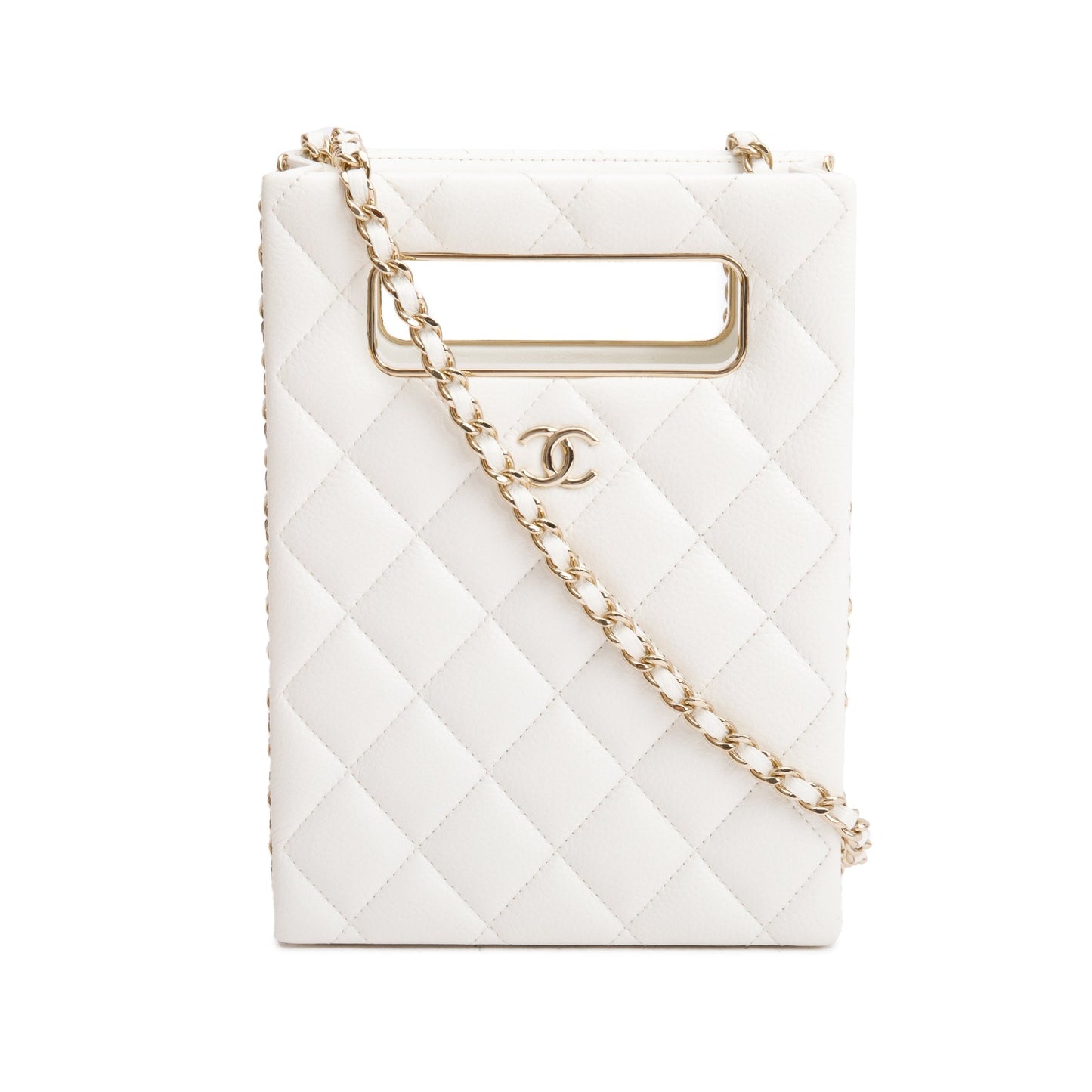 Chanel 2023 White Caviar Quilted Leather Evening Box Bag