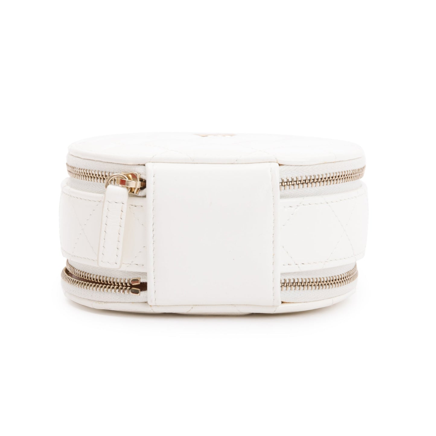 Chanel 2023 White Lambskin Leather Handle with Care Round Vanity Case