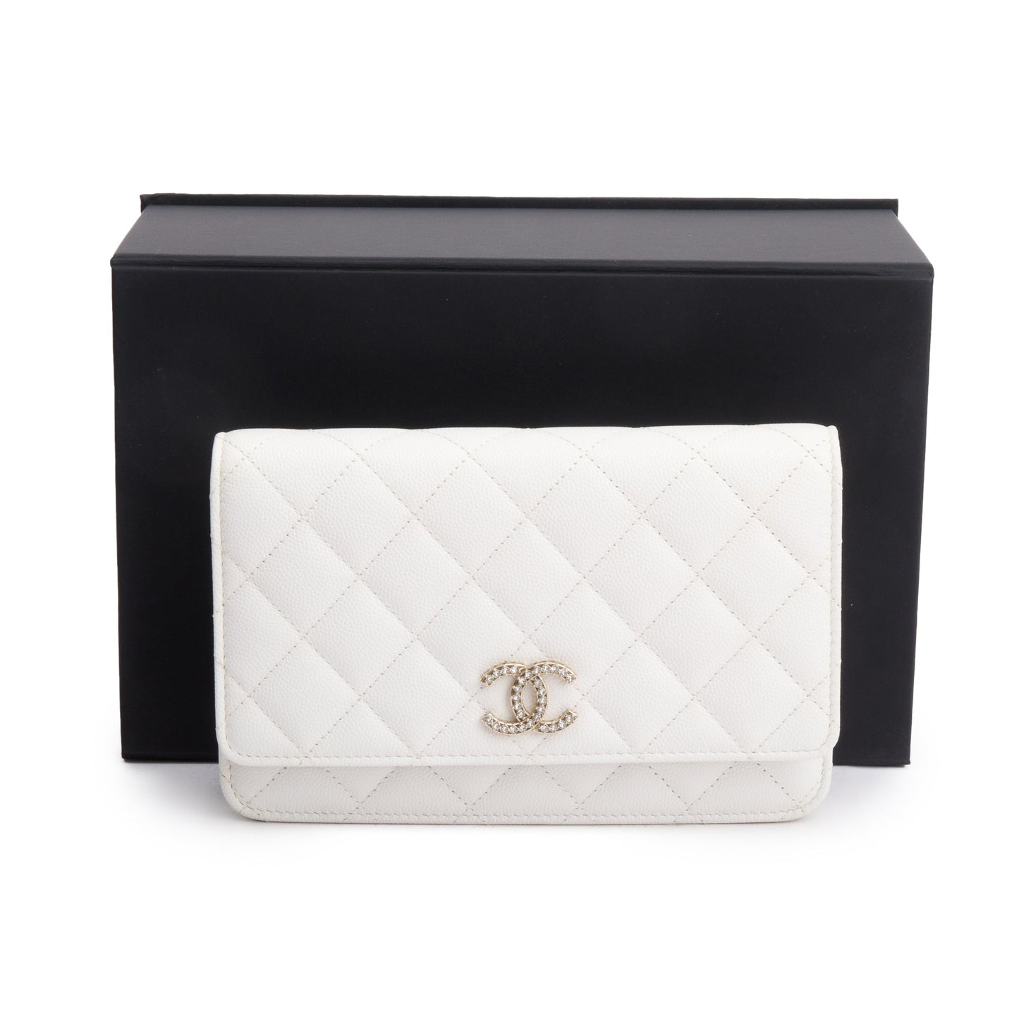Chanel 2023 White Quilted Caviar Leather Classic Wallet on Chain