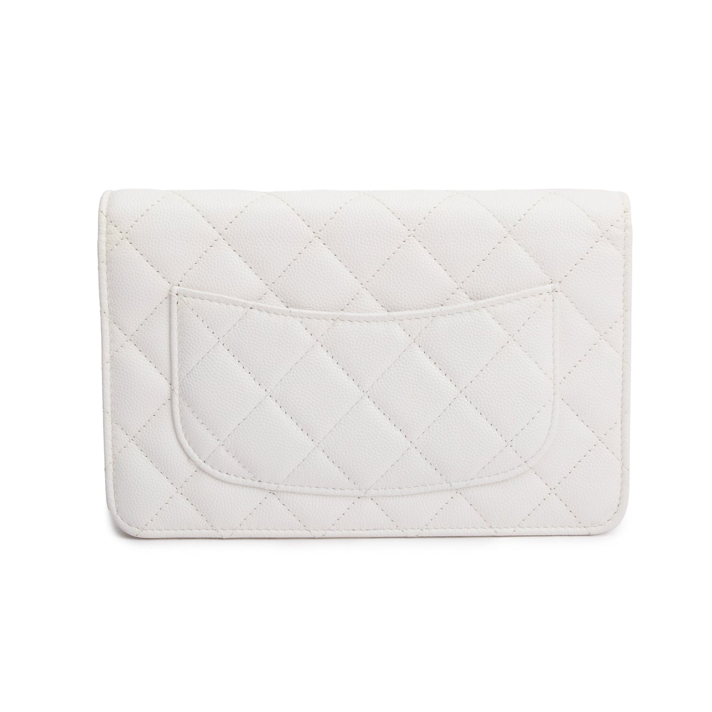 Chanel 2023 White Quilted Caviar Leather Classic Wallet on Chain