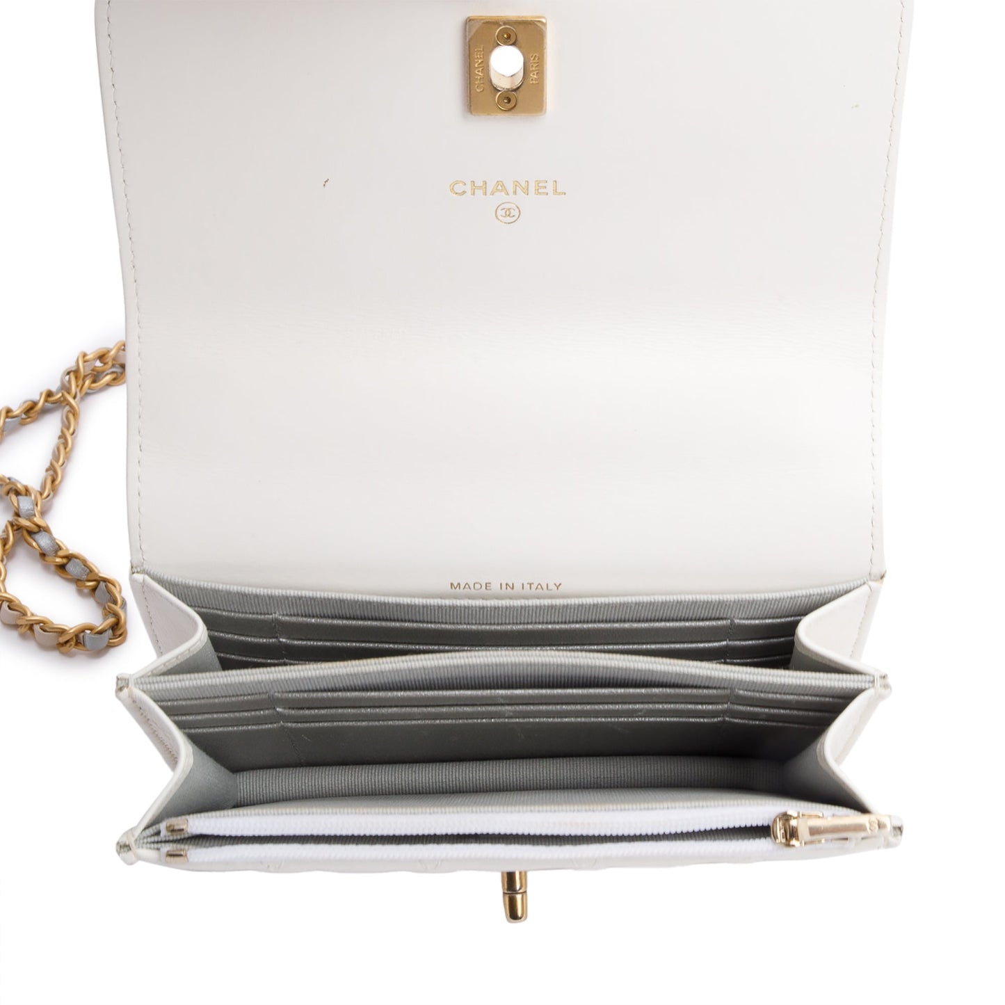 Chanel 2023 White Quilted Glazed Calfskin Rainbow Chain Top Handle Mini Flap Bag