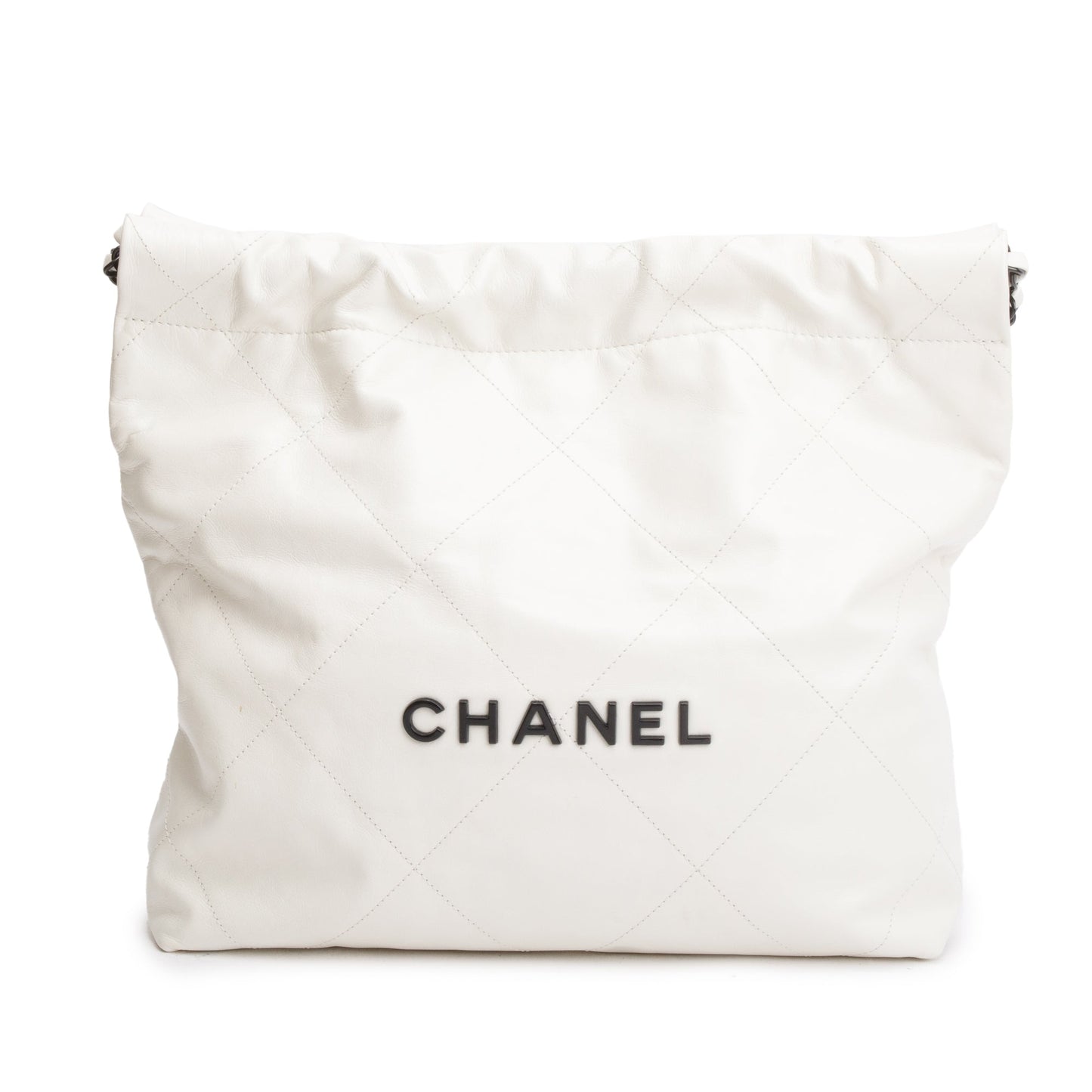 Chanel 2023 White Shiny Calfskin Leather Small Chanel 22 Hobo