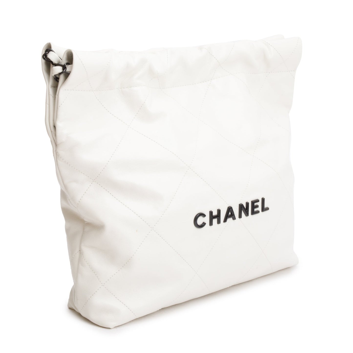 Chanel 2023 White Shiny Calfskin Leather Small Chanel 22 Hobo