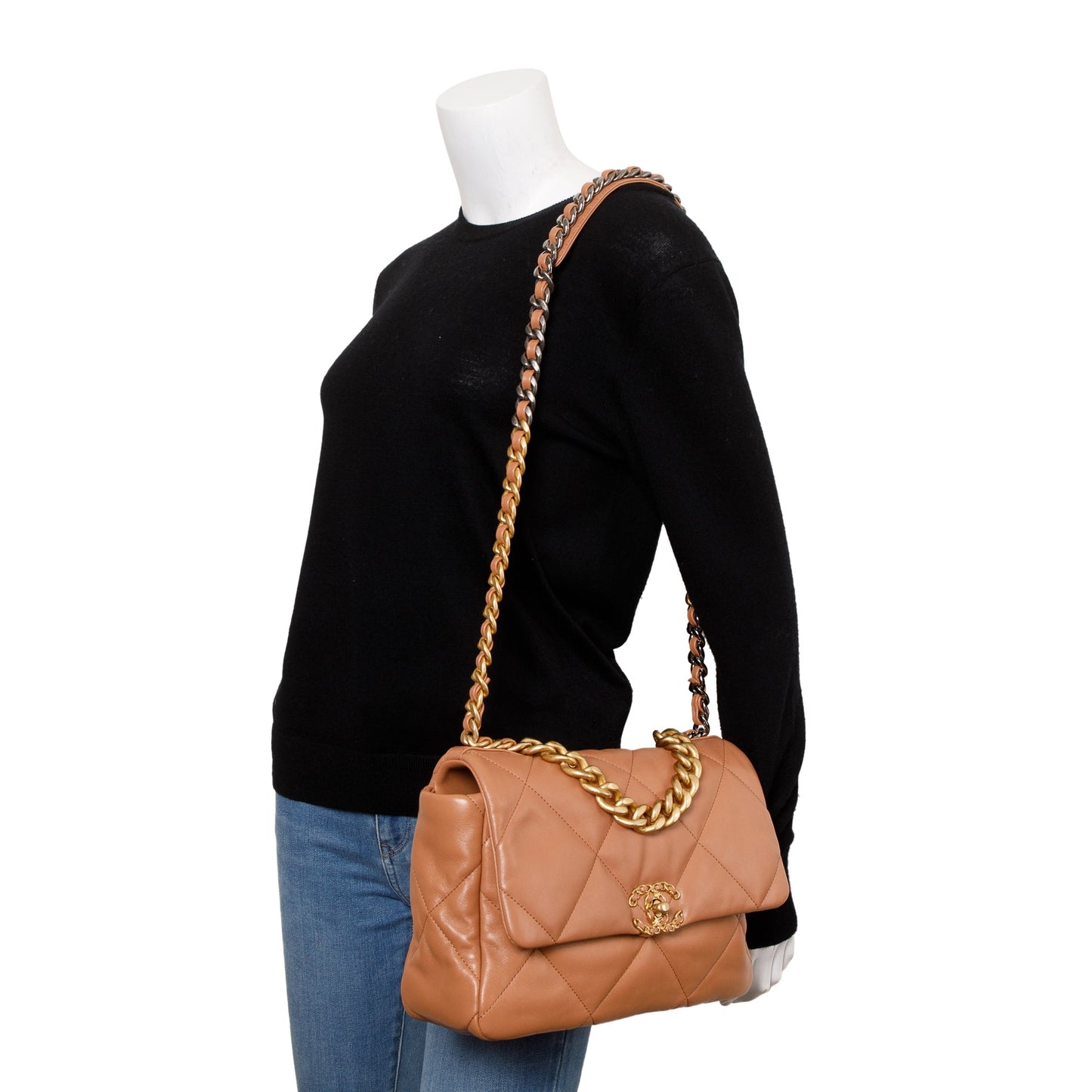 Chanel 2024 Brown Lambskin Leather Large 19 Flap Bag