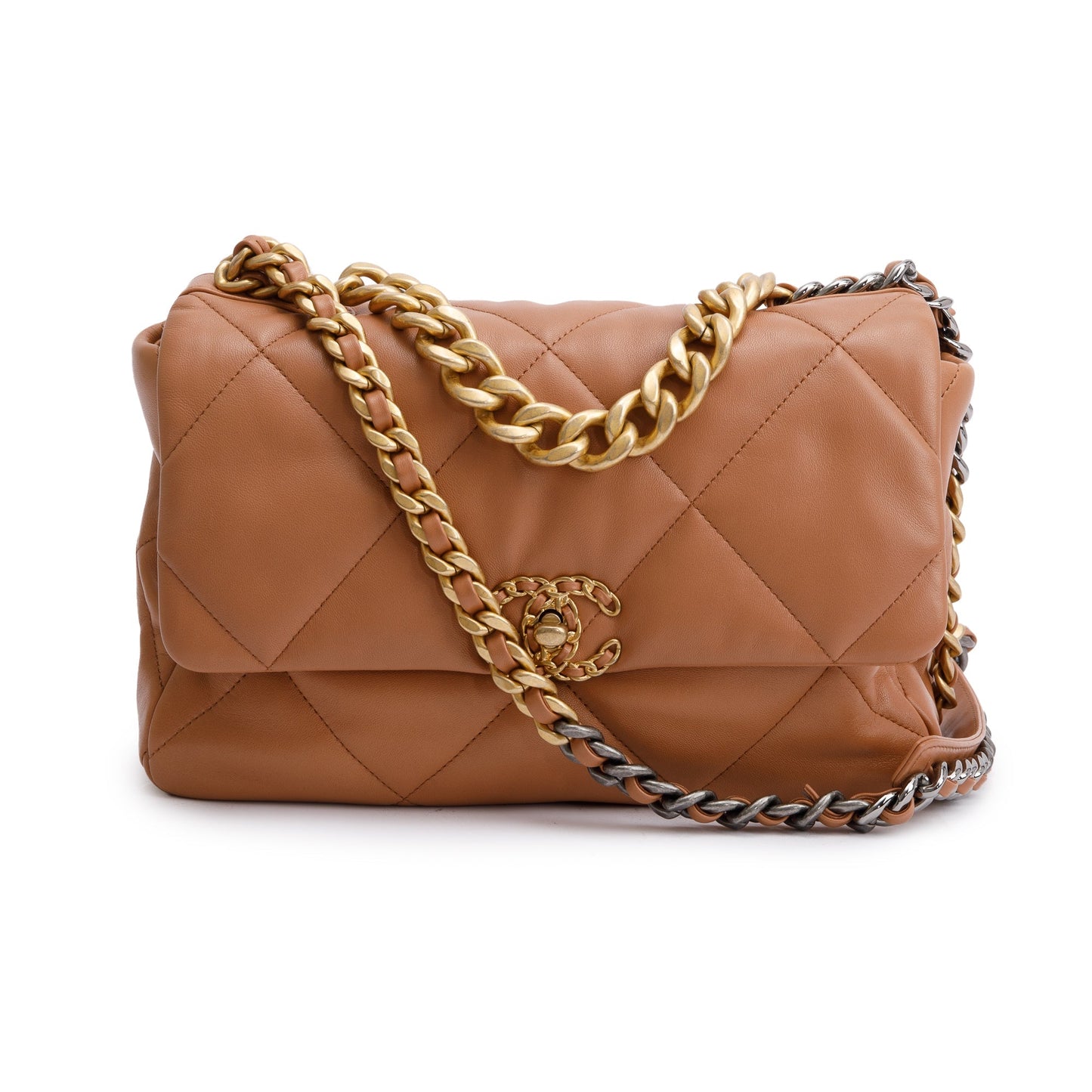 Chanel 2024 Brown Lambskin Leather Large 19 Flap Bag