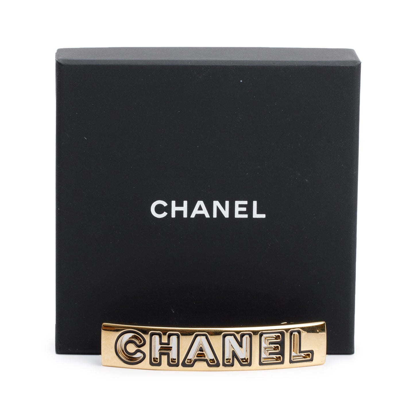 Chanel 2024 Gold-Plated Enamel Logo Hair Clip Barrette