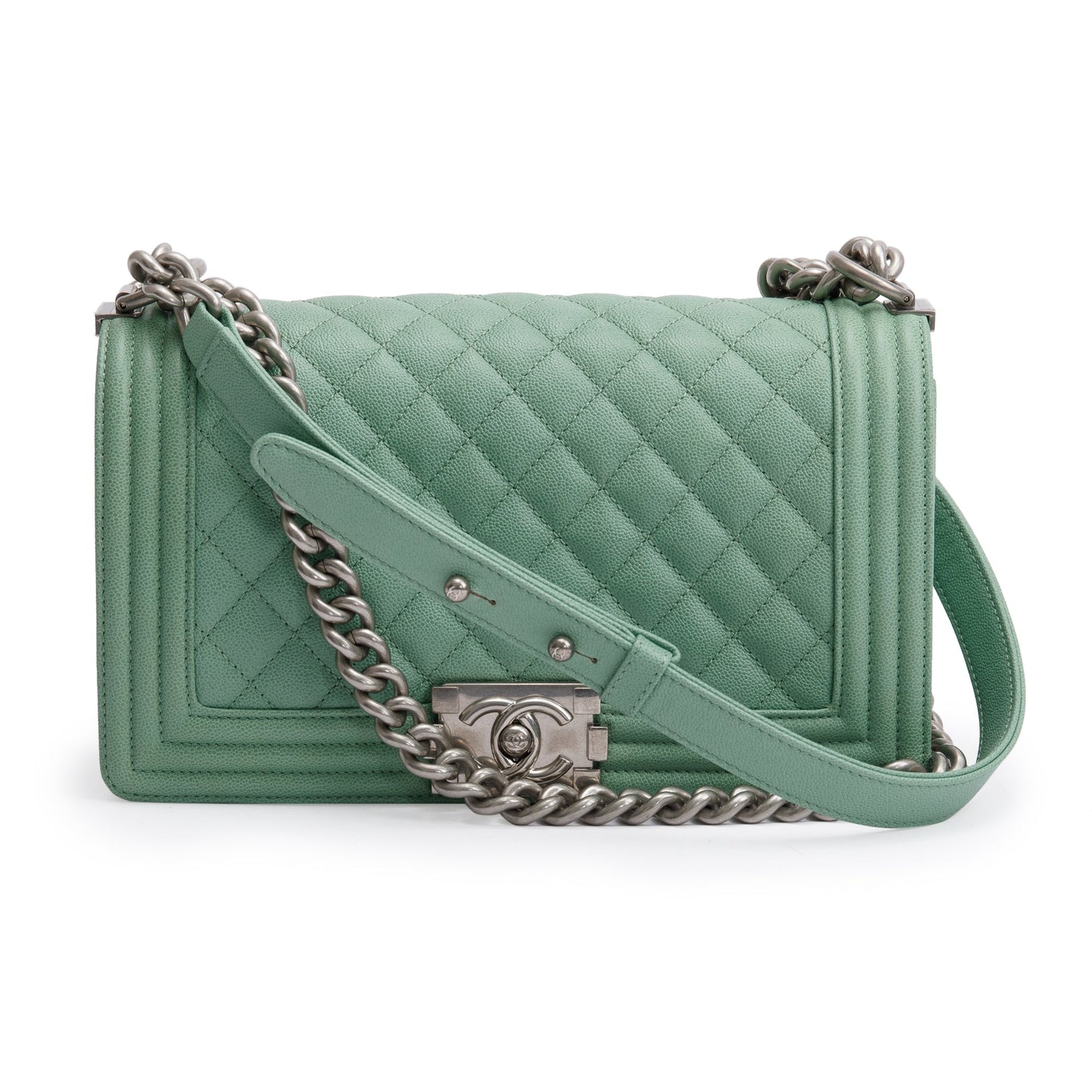Chanel 2024 Green Caviar Leather Medium Boy Bag