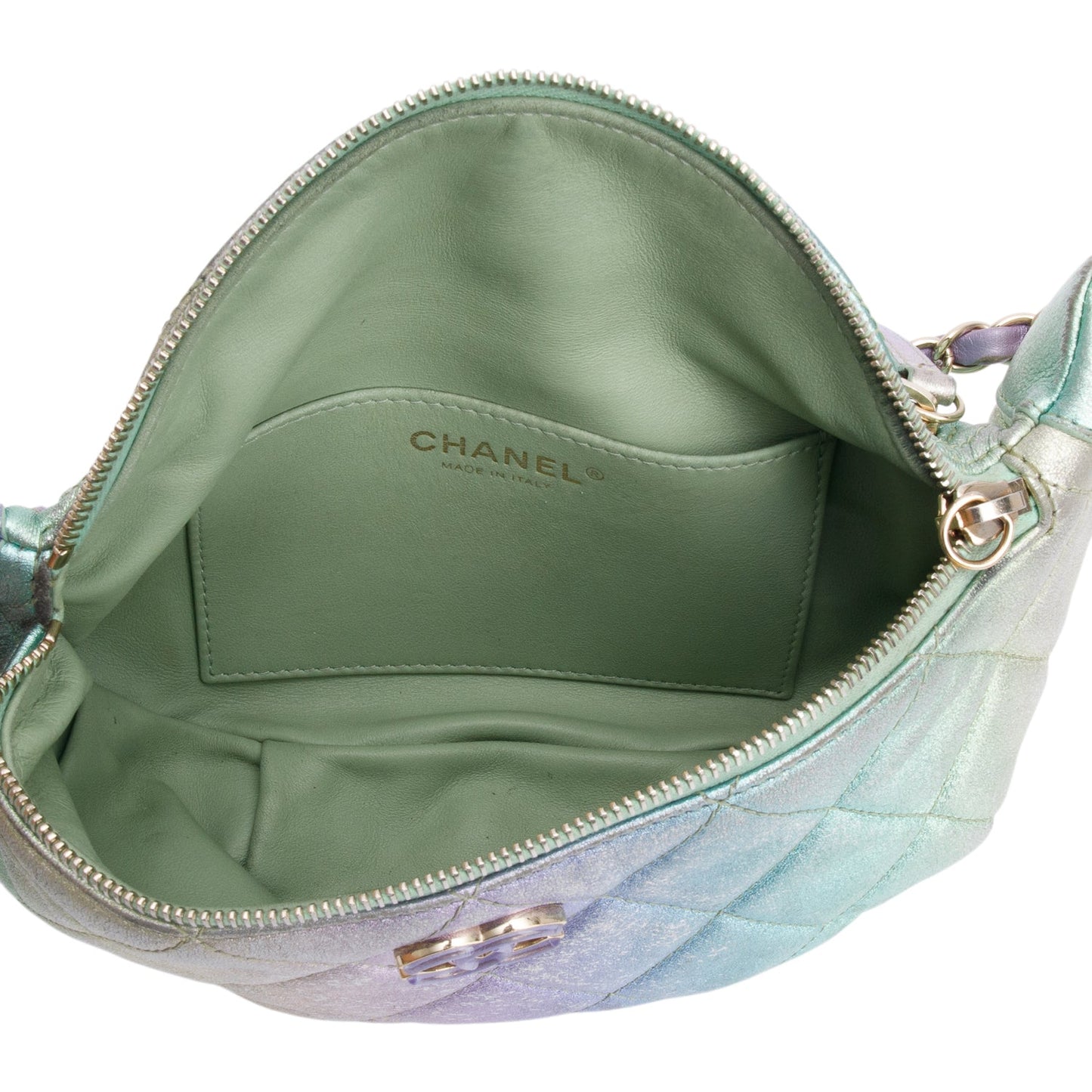 Chanel 2024 Iridescent Rainbow Metallic Quilted Calfskin Leather Belt Bag