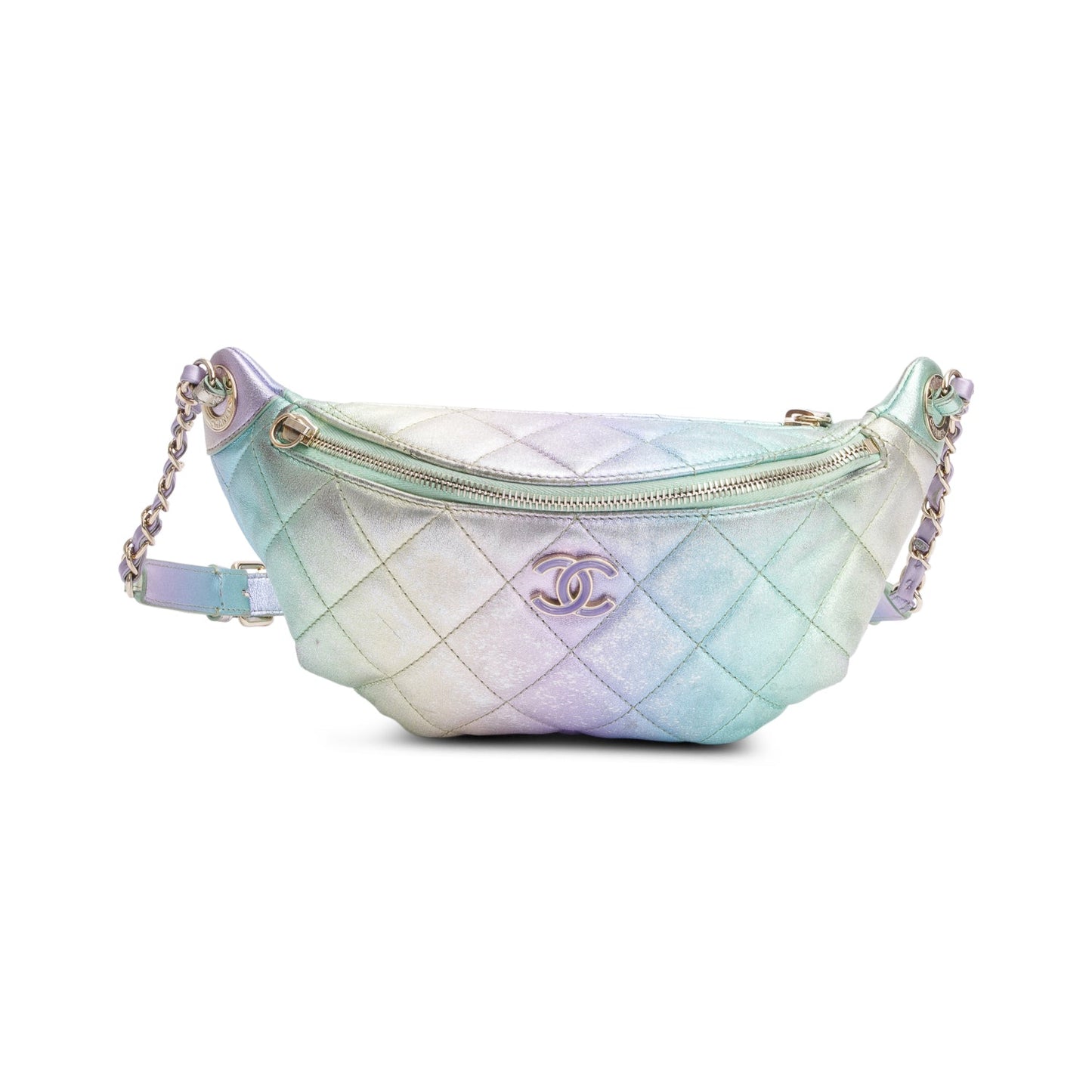Chanel 2024 Iridescent Rainbow Metallic Quilted Calfskin Leather Belt Bag
