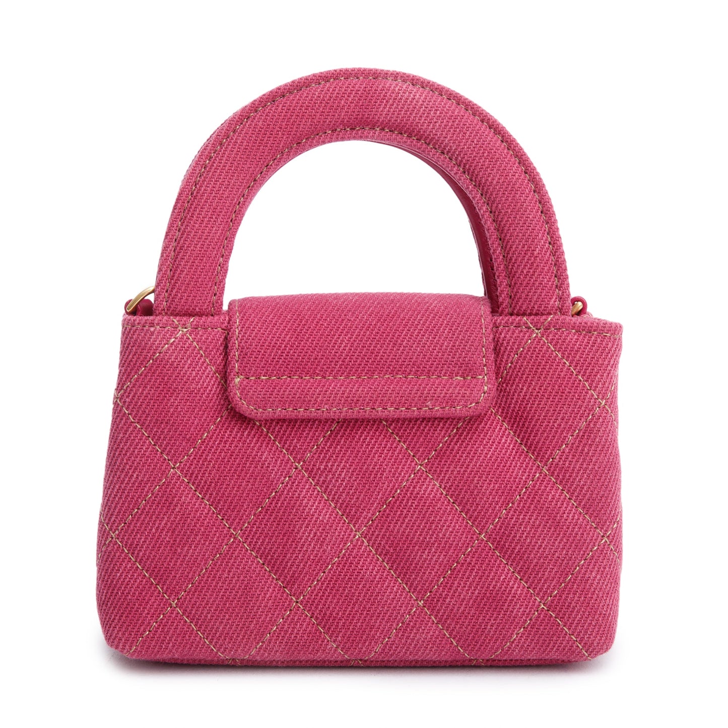 Chanel 2024 Pink Quilted Denim Nano Kelly Crossbody Bag