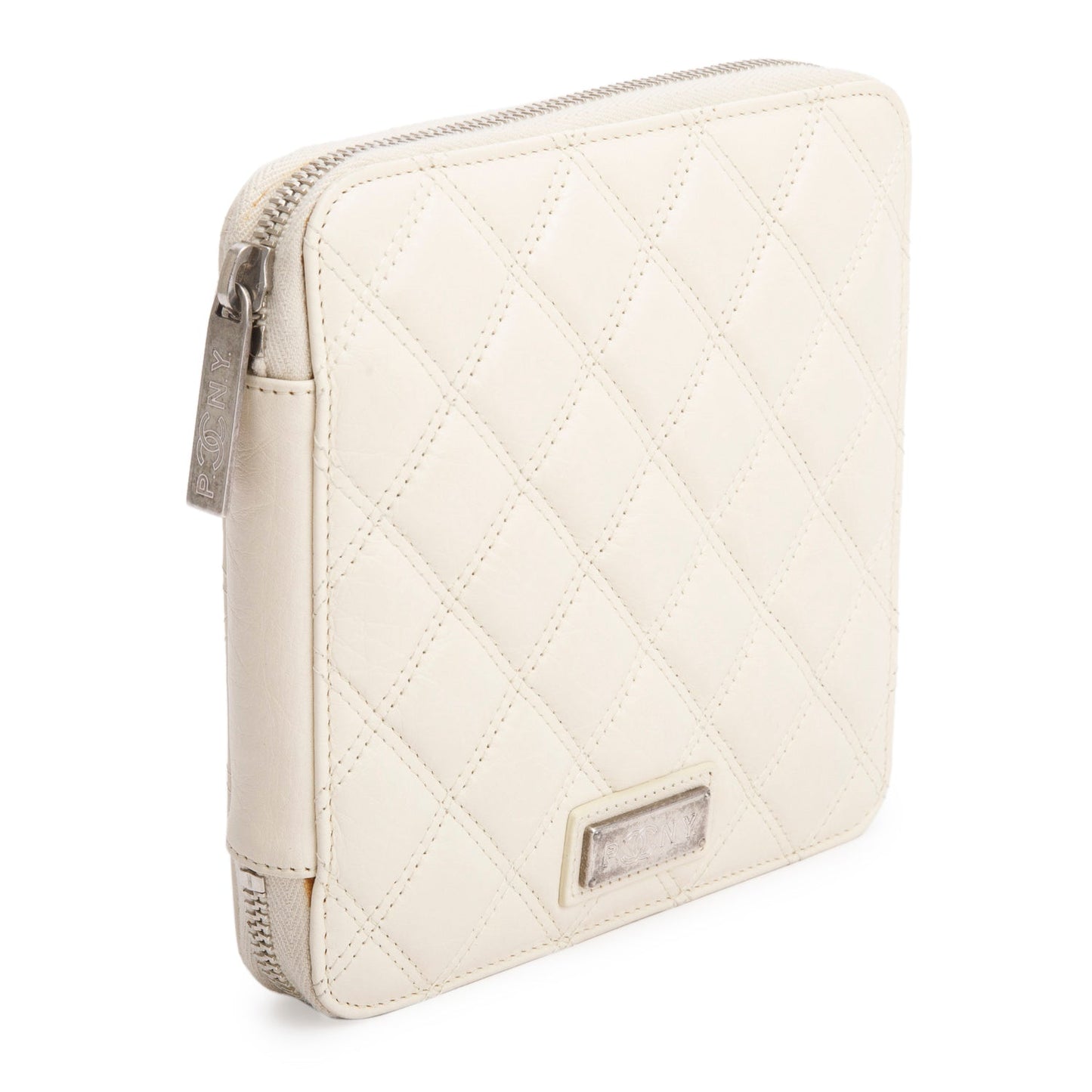 Chanel Cream Lambskin Quilted Zipped Tavel Pouch