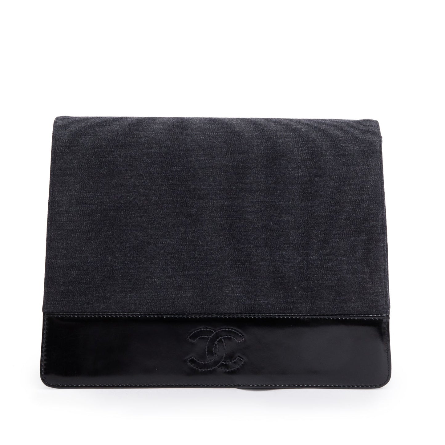 Chanel Grey Jersey Patent Leather CC Flap Shoulder Bag