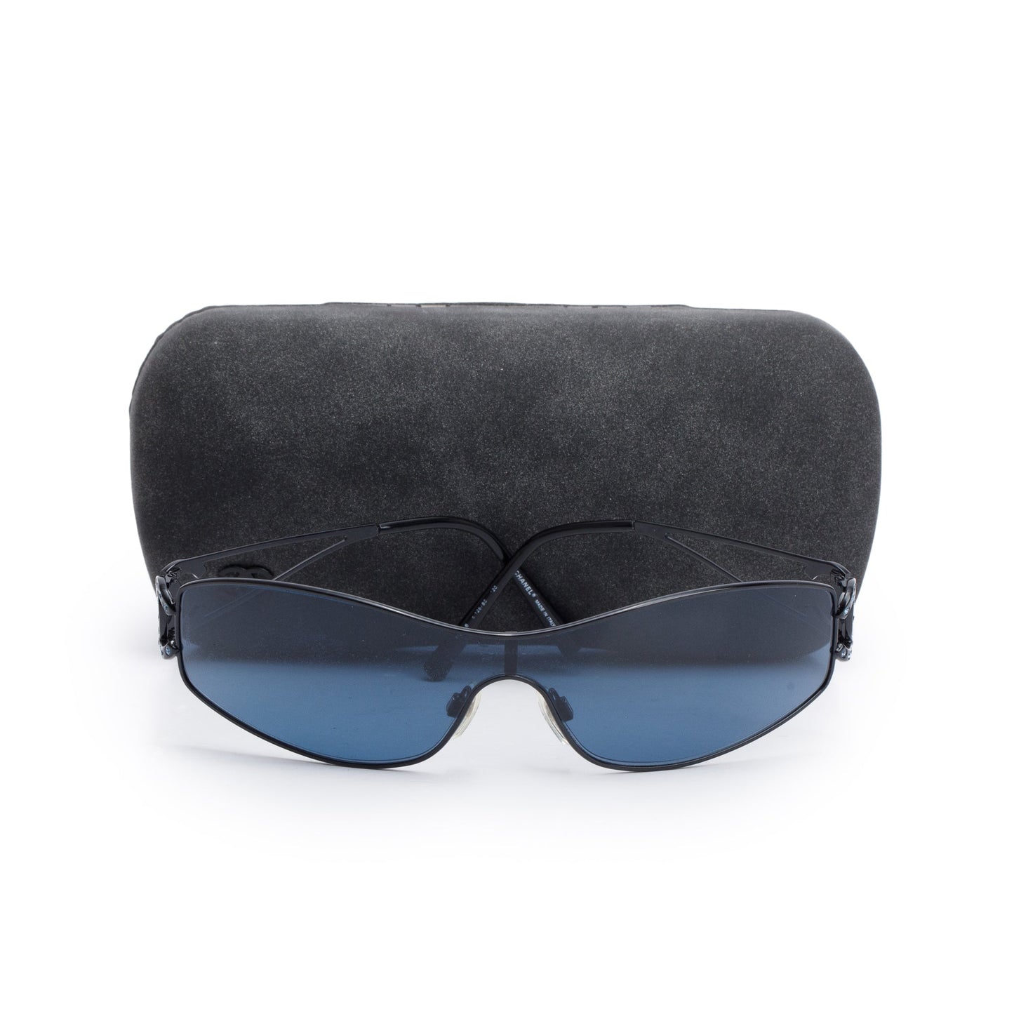 Chanel 4073-B Black Metal Strass CC Logo Oval Sunglasses