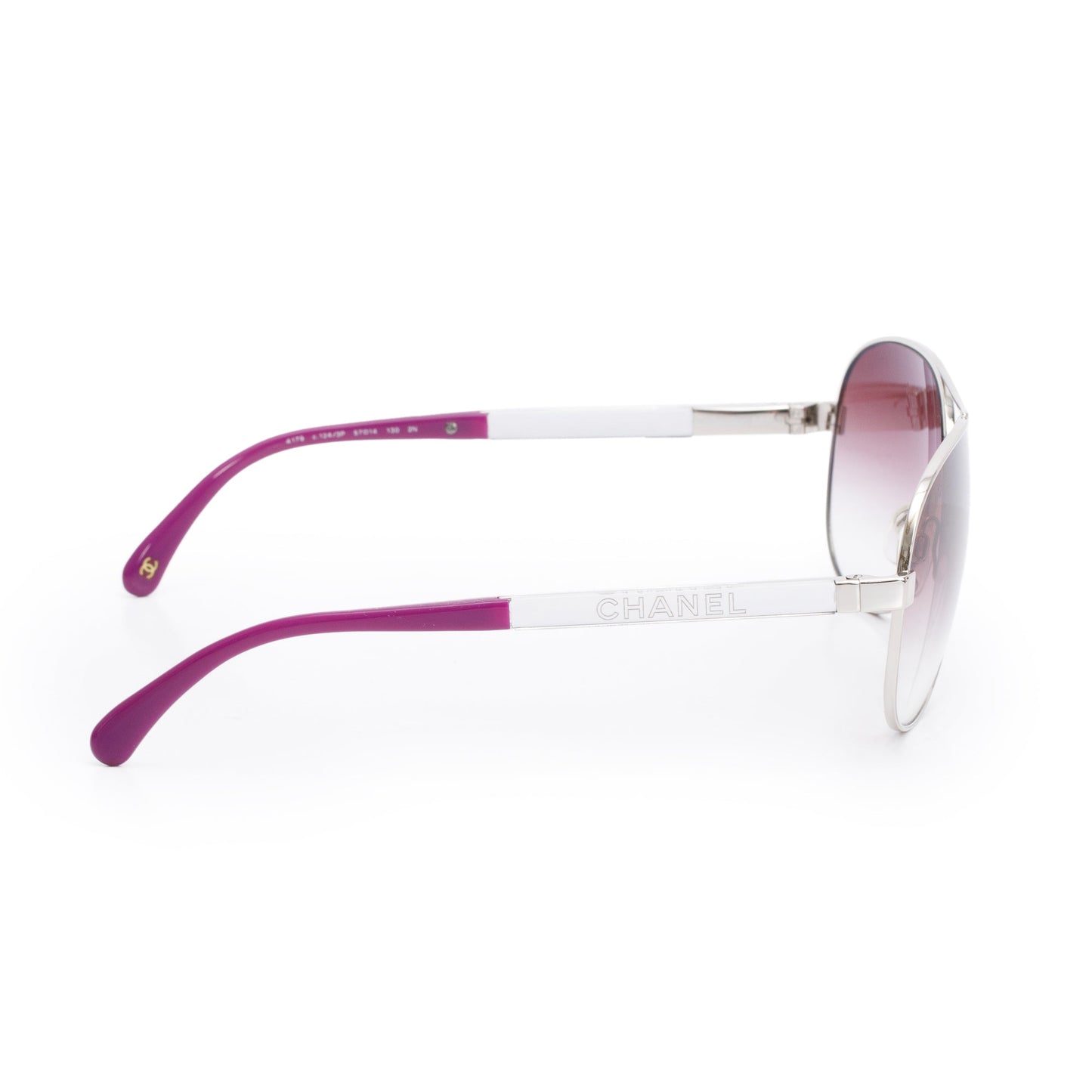 Chanel 4179 Silver Metal Purple Acetate CC Logo Aviator Sunglasses