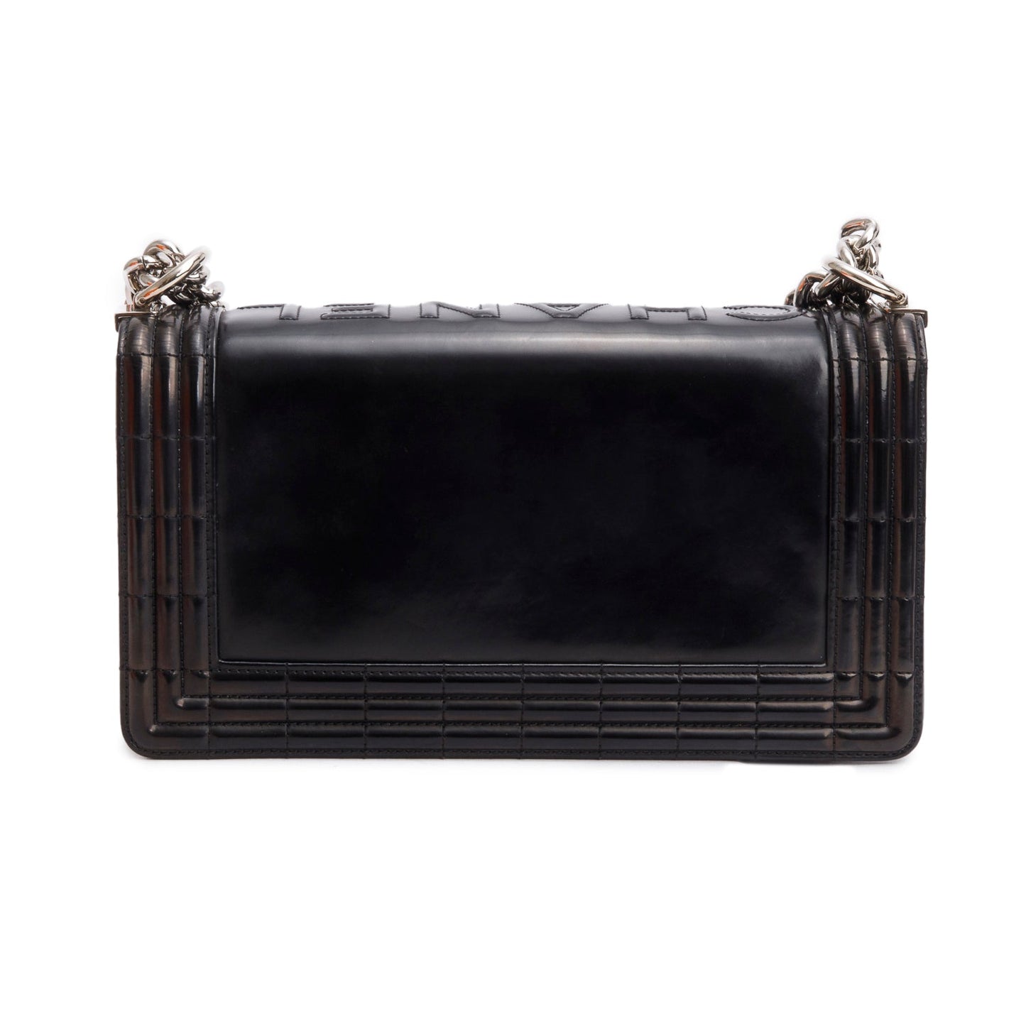 Chanel Black Patent Leather Original Clasp Medium Boy Flap Bag
