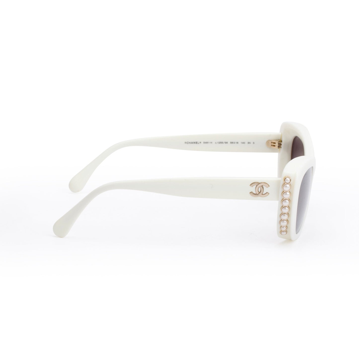 Chanel 5481-H White Acetate CC Logo Faux Pearl Cat-Eye Sunglasses