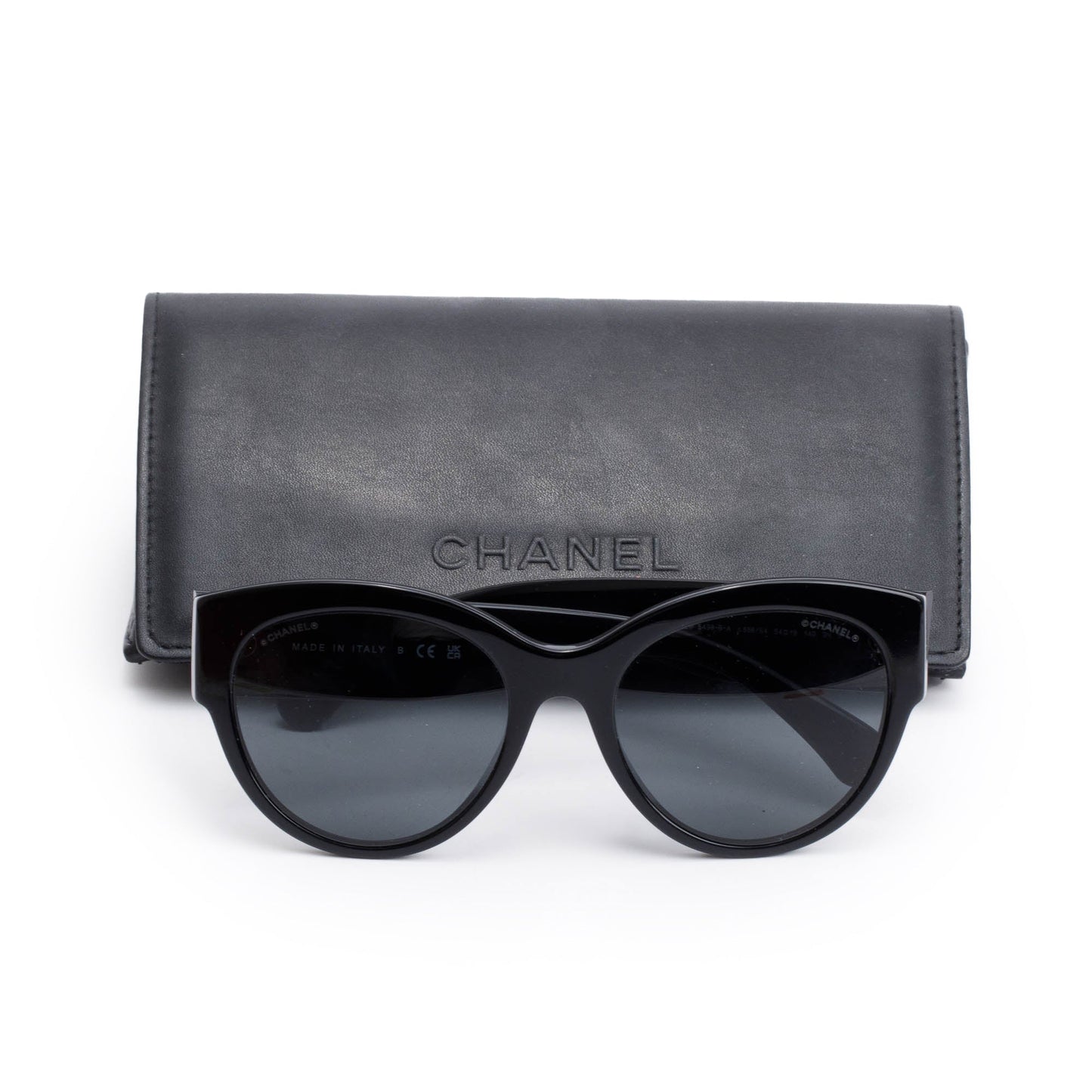 Chanel 5498-B-A Black Acetate Strass CC Logo Round Sunglasses