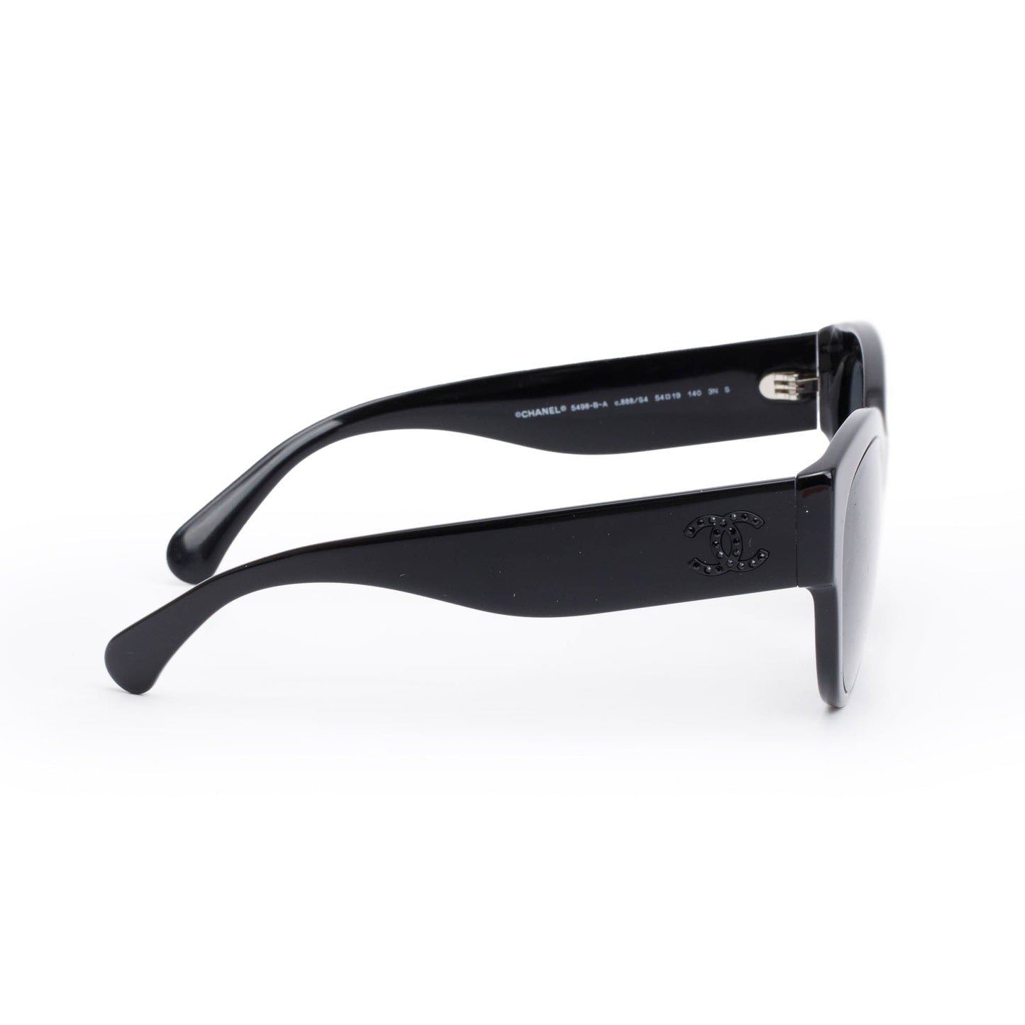 Chanel 5498-B-A Black Acetate Strass CC Logo Round Sunglasses