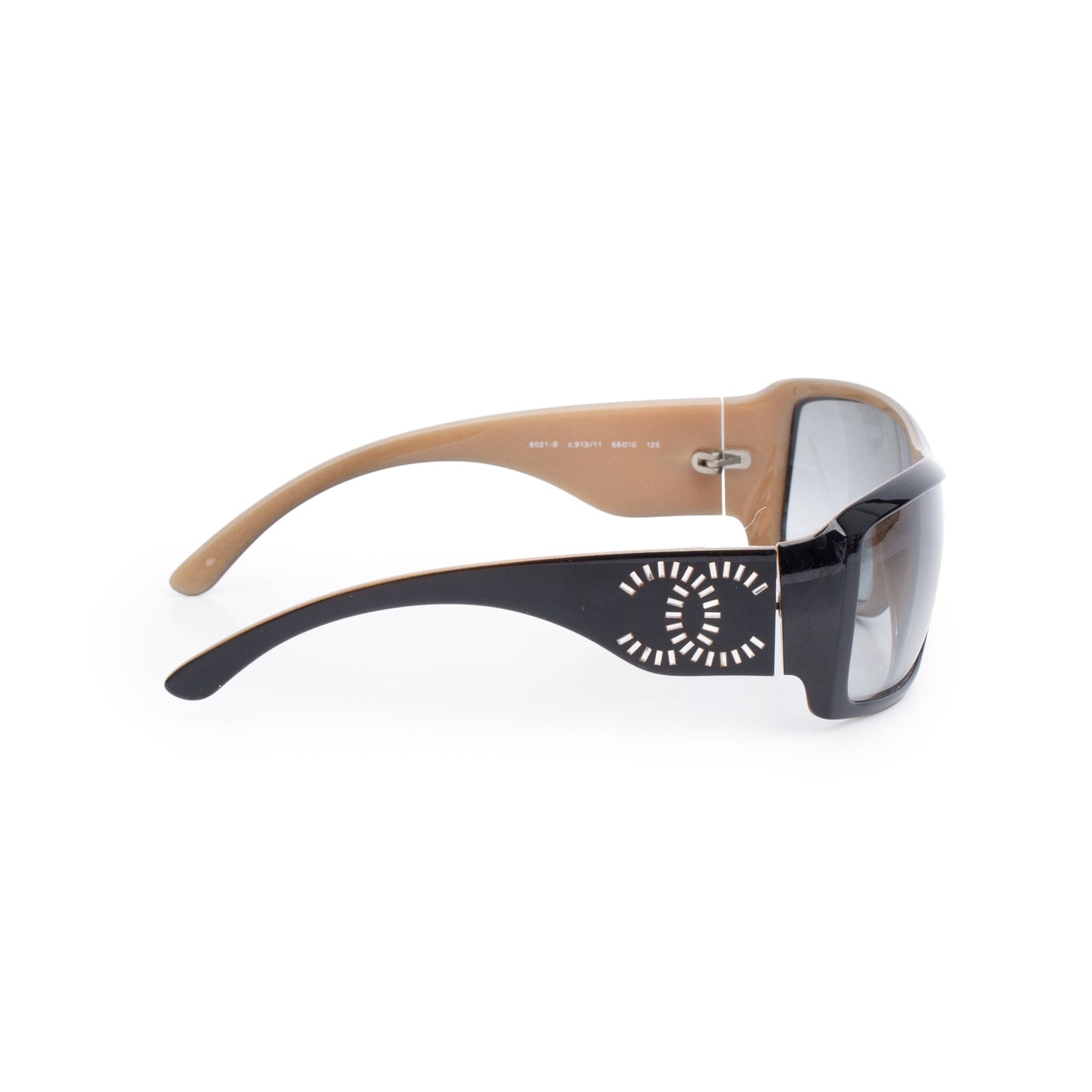 Chanel 6021-B Black/Beige Acetate Baguette Crystal CC Shield Sunglasses