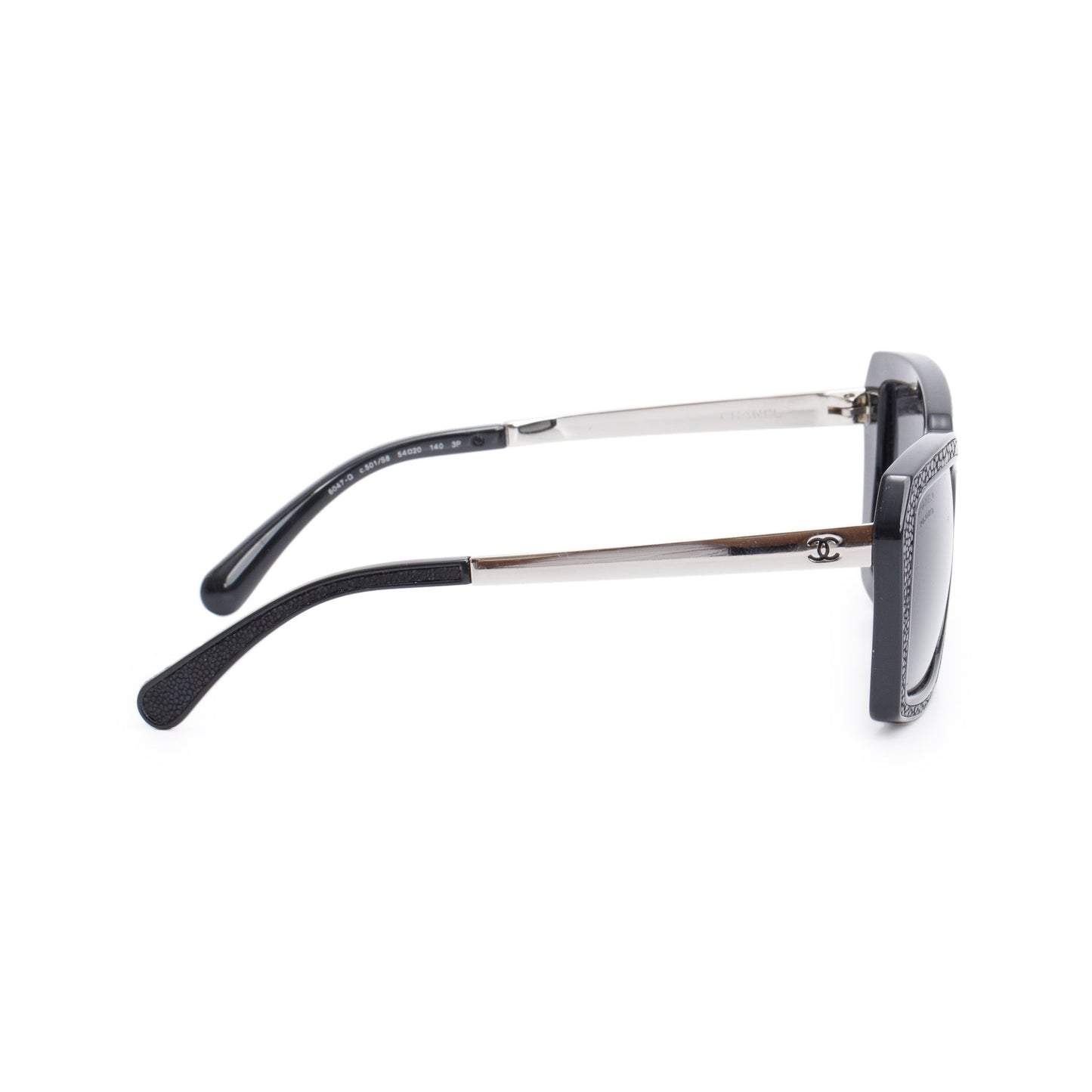 Chanel 6047-Q Black Acetate Stingray Leather CC Logo Polarized Sunglasses