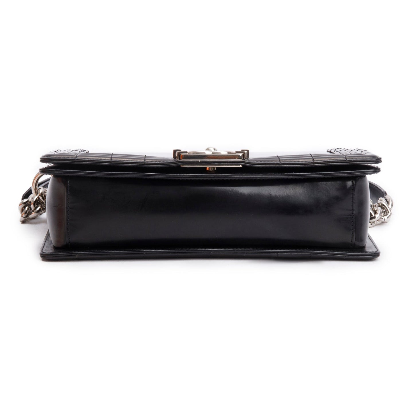 Chanel Black Patent Leather Original Clasp Medium Boy Flap Bag