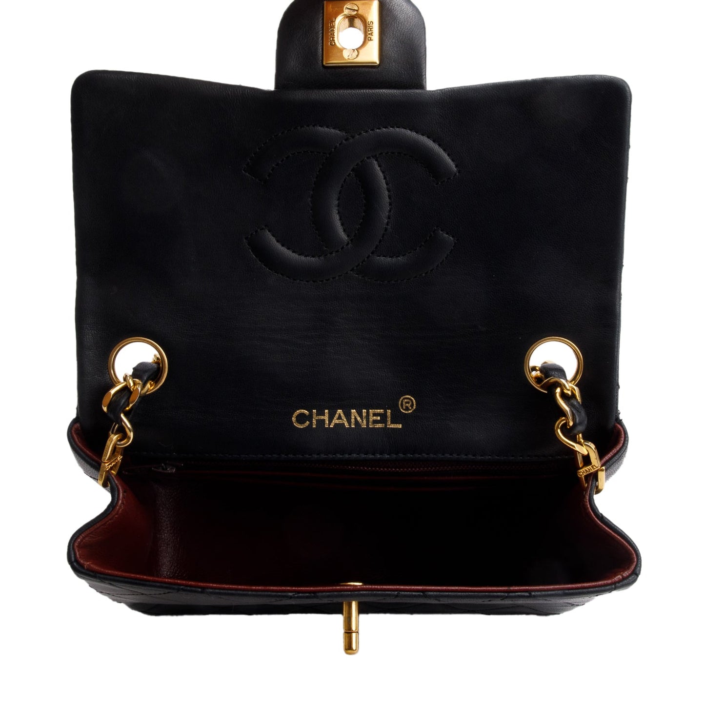 Chanel Vintage Black Lambskin Classic Mini Square Flap