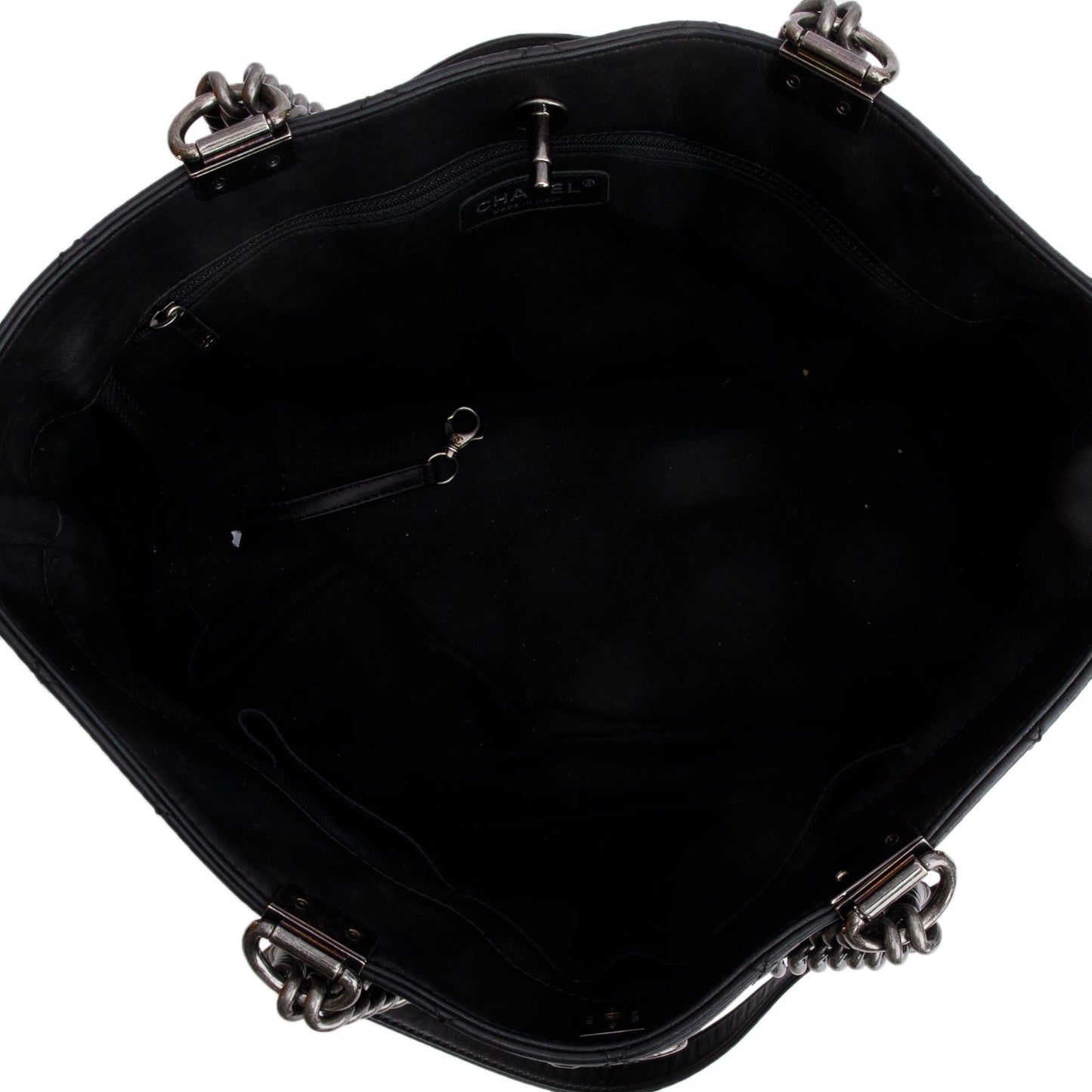 Chanel Black Calfskin Quilted Shopping in Chains Tote