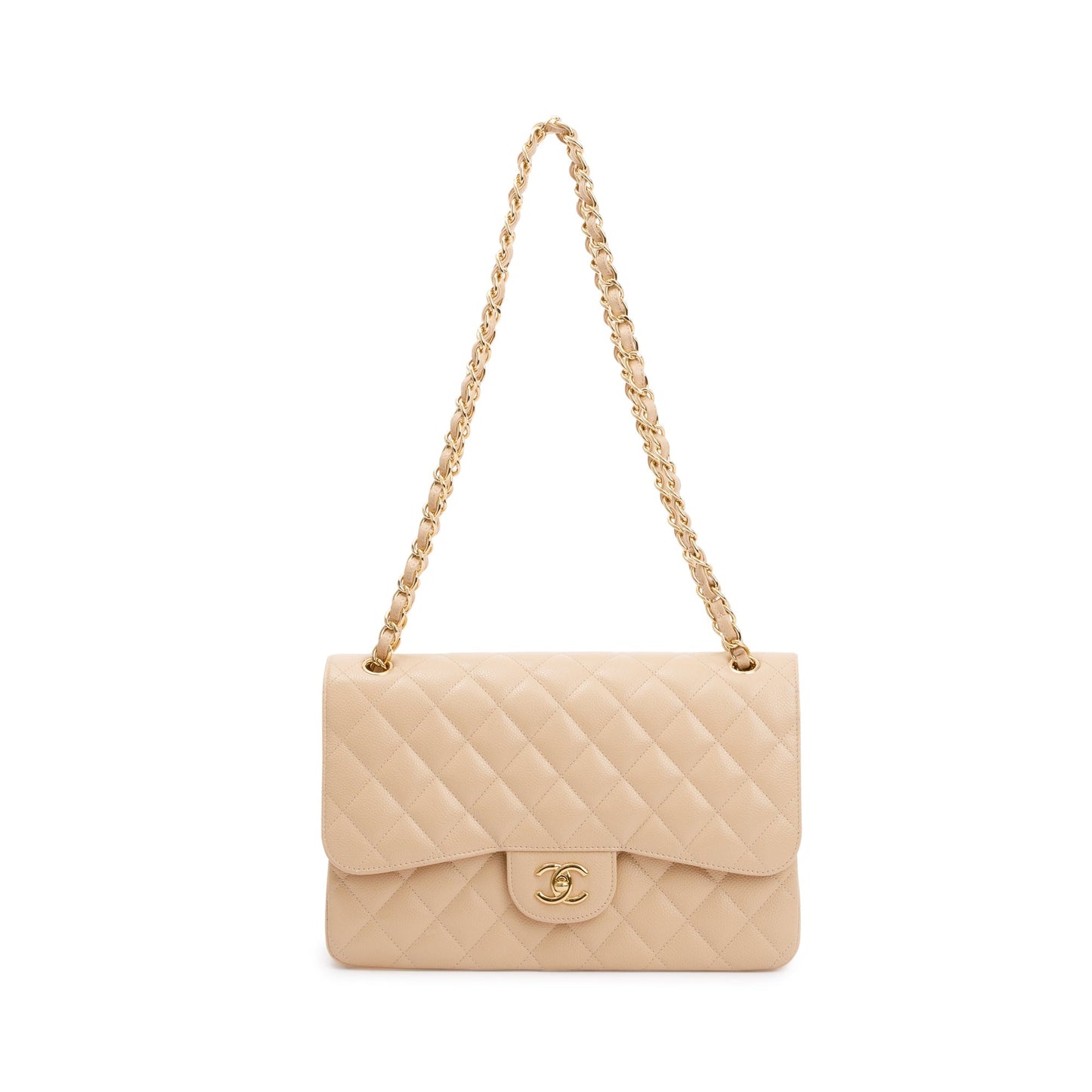 Chanel Beige Caviar Classic Jumbo Double Flap Bag