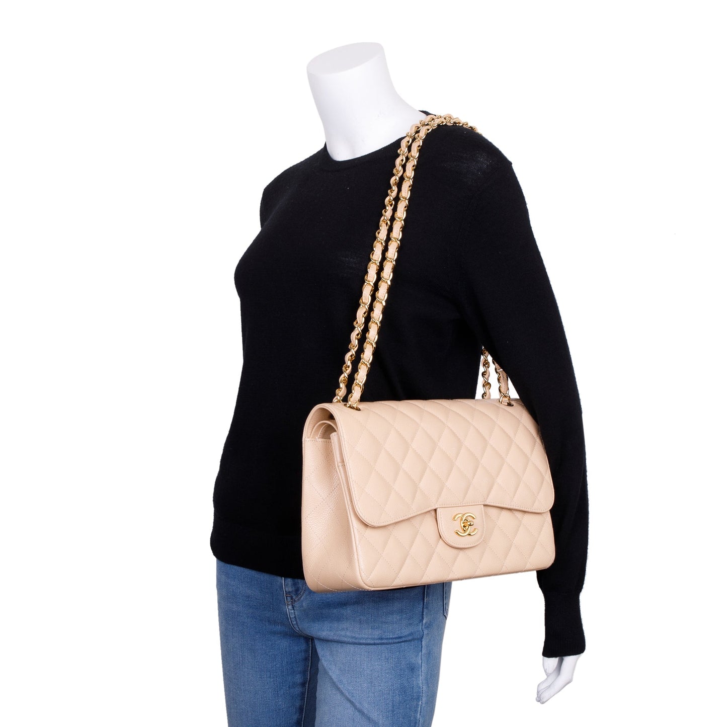 Chanel Beige Caviar Classic Jumbo Double Flap Bag