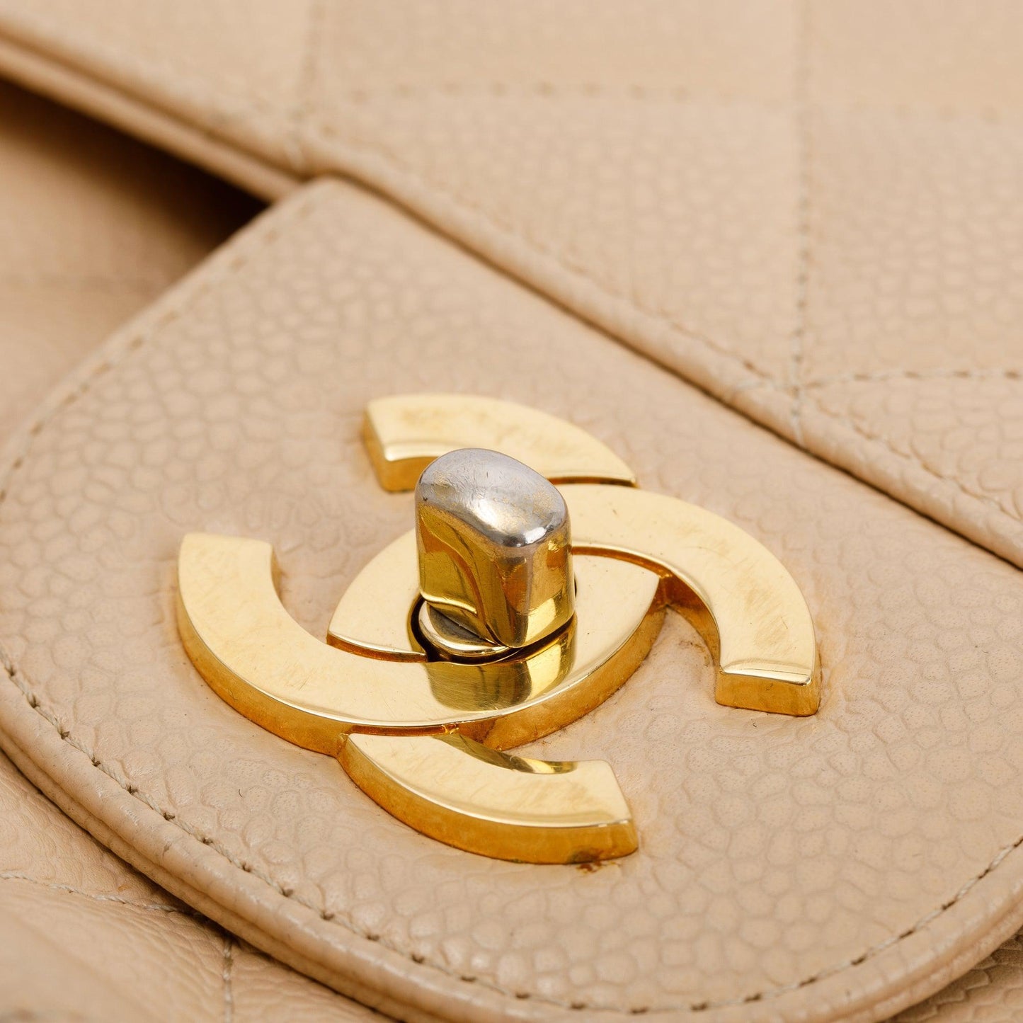 Chanel Beige Caviar Classic Jumbo Double Flap Bag
