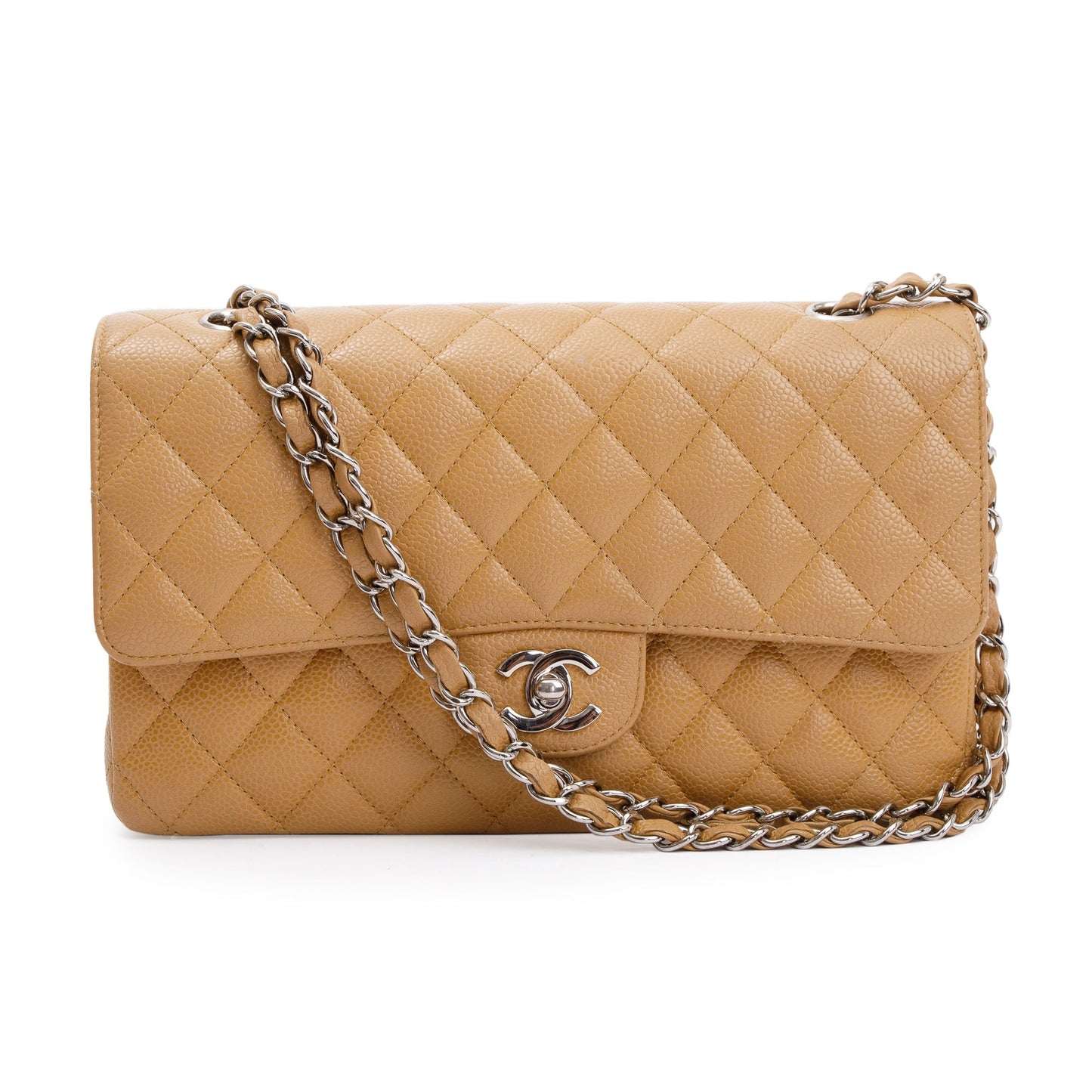 Chanel Beige Caviar Leather Classic Medium Double Flap Bag