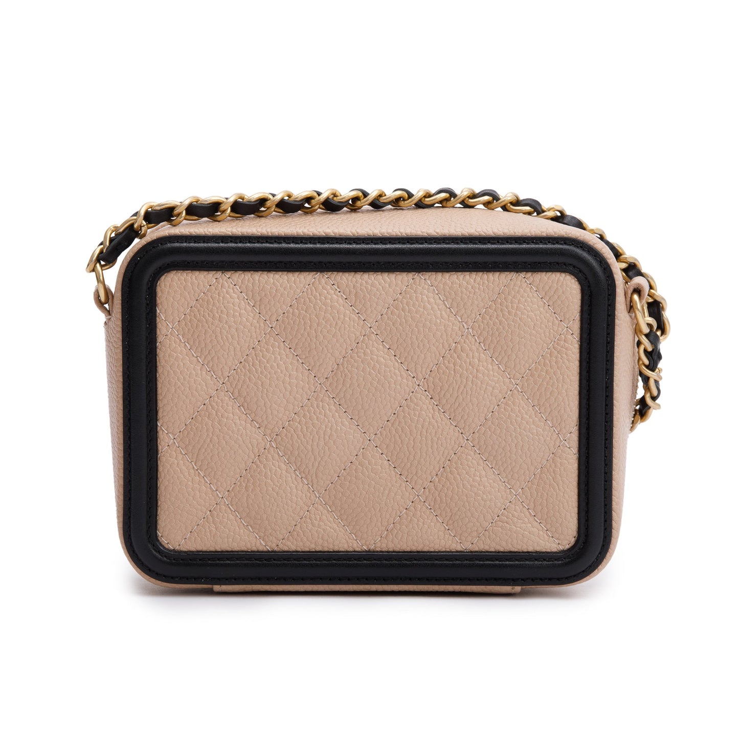 Chanel Beige Caviar Quilted Leather CC Filigree Vanity Chain Clutch